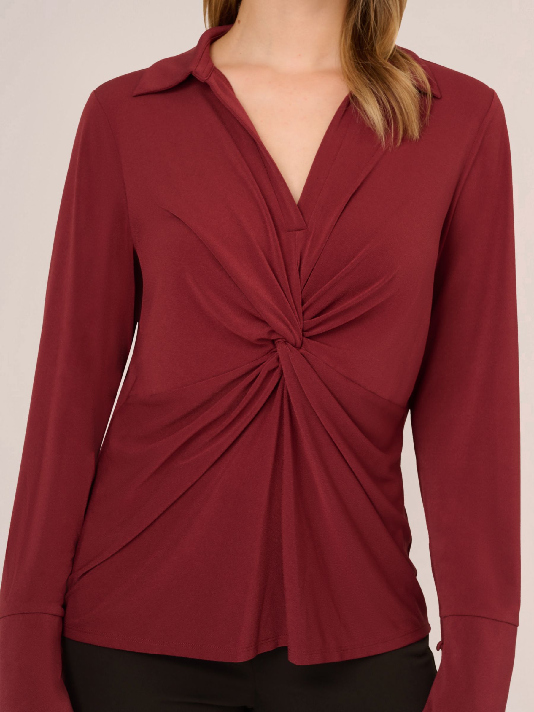 Adrianna Papell Twist Front Long Sleeve Top Dark Cinnamon