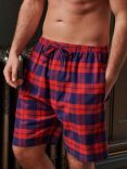British Boxers Tartan Print Brushed Cotton Pyjama Shorts, Red/Multi