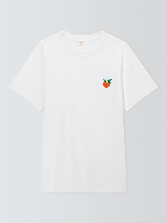John Lewis ANYDAY Embroidered Peach T-Shirt, White