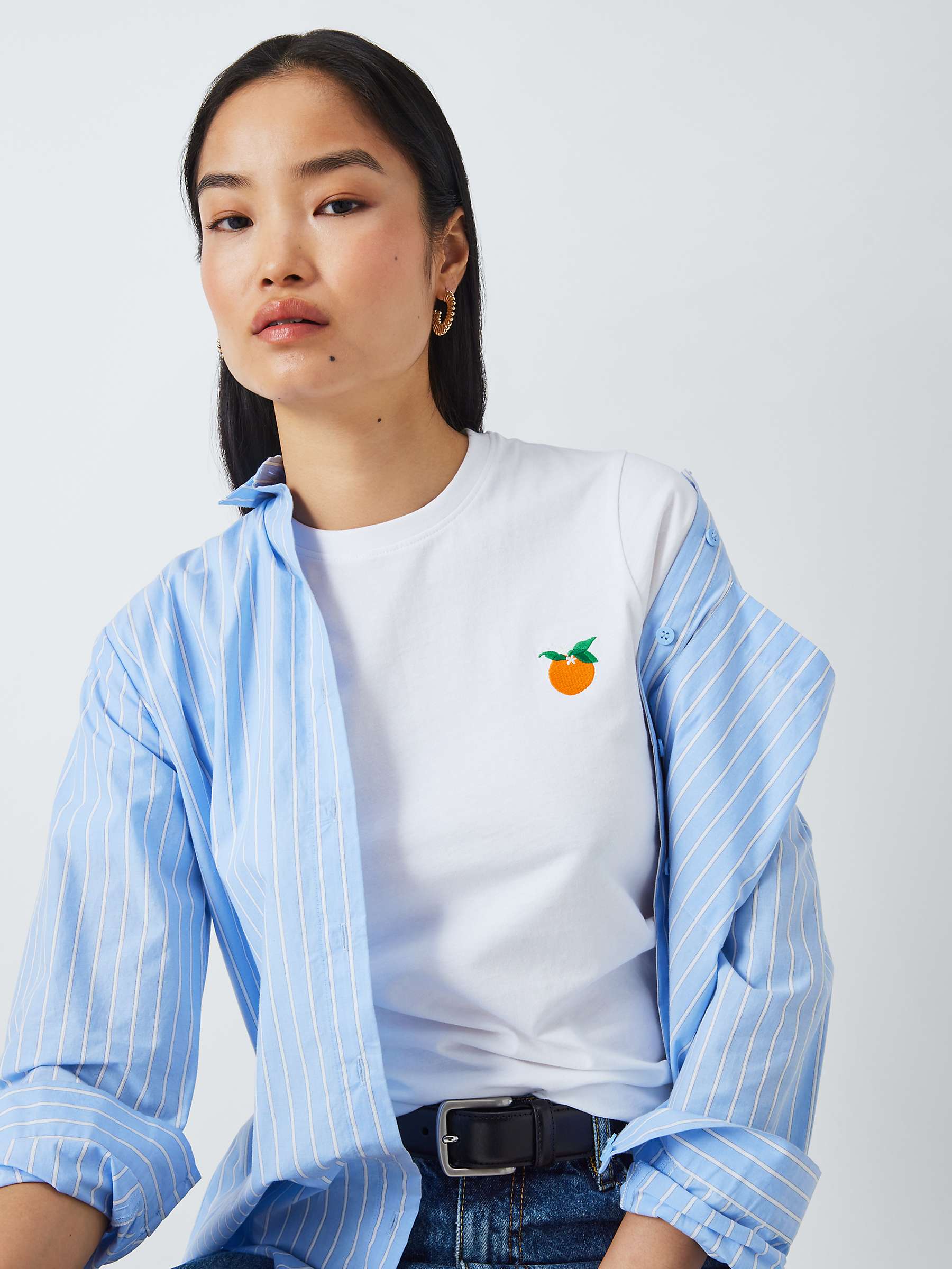 Buy John Lewis ANYDAY Embroidered Peach T-Shirt, White Online at johnlewis.com