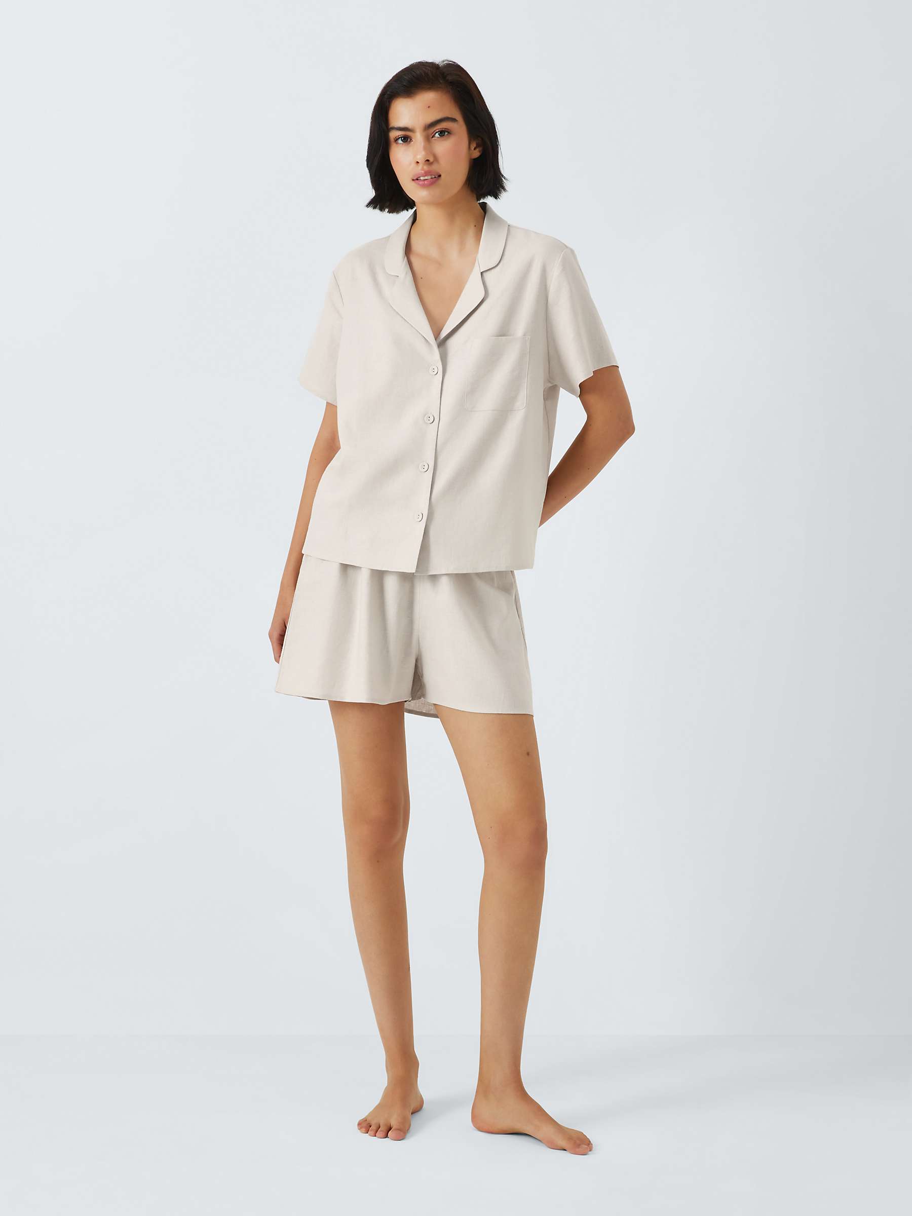 Buy John Lewis Shirt Short Linen Blend Pyjama Set, Oatmeal Online at johnlewis.com