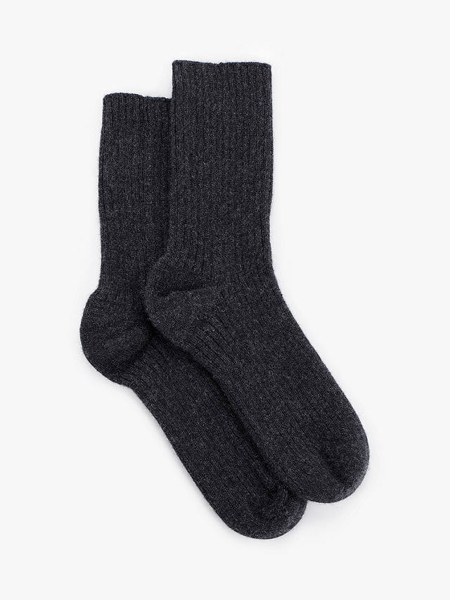 HUSH Ribbed Cashmere Rich Socks, Charcoal Marl
