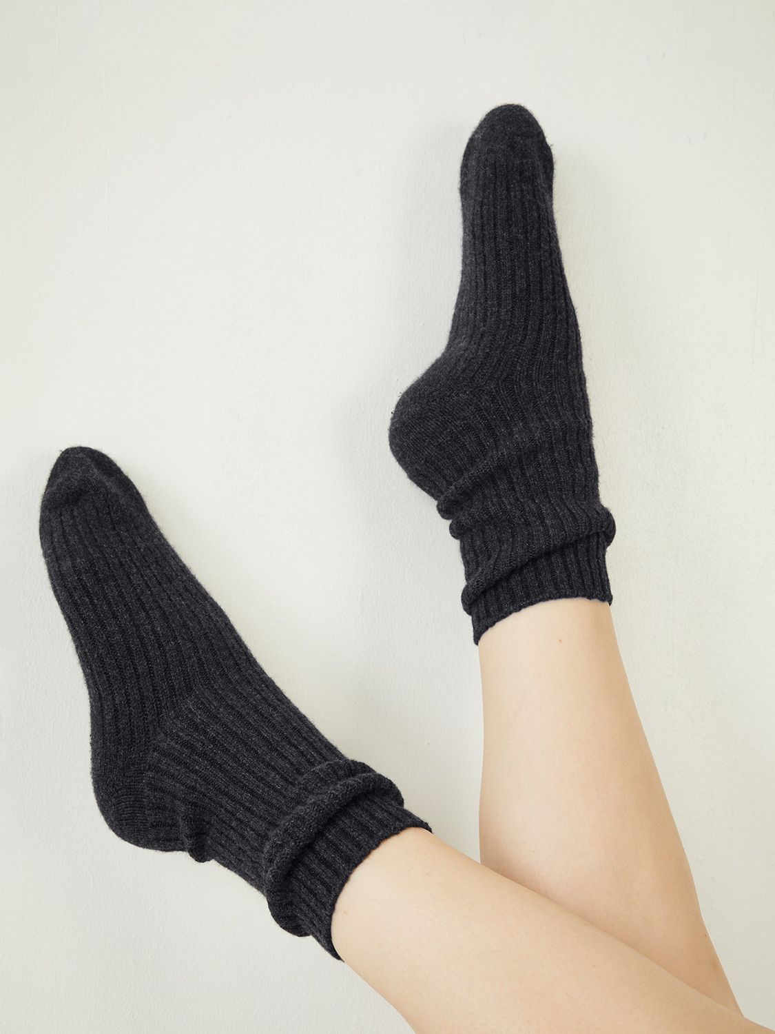 HUSH Ribbed Cashmere Rich Socks, Charcoal Marl, One Size