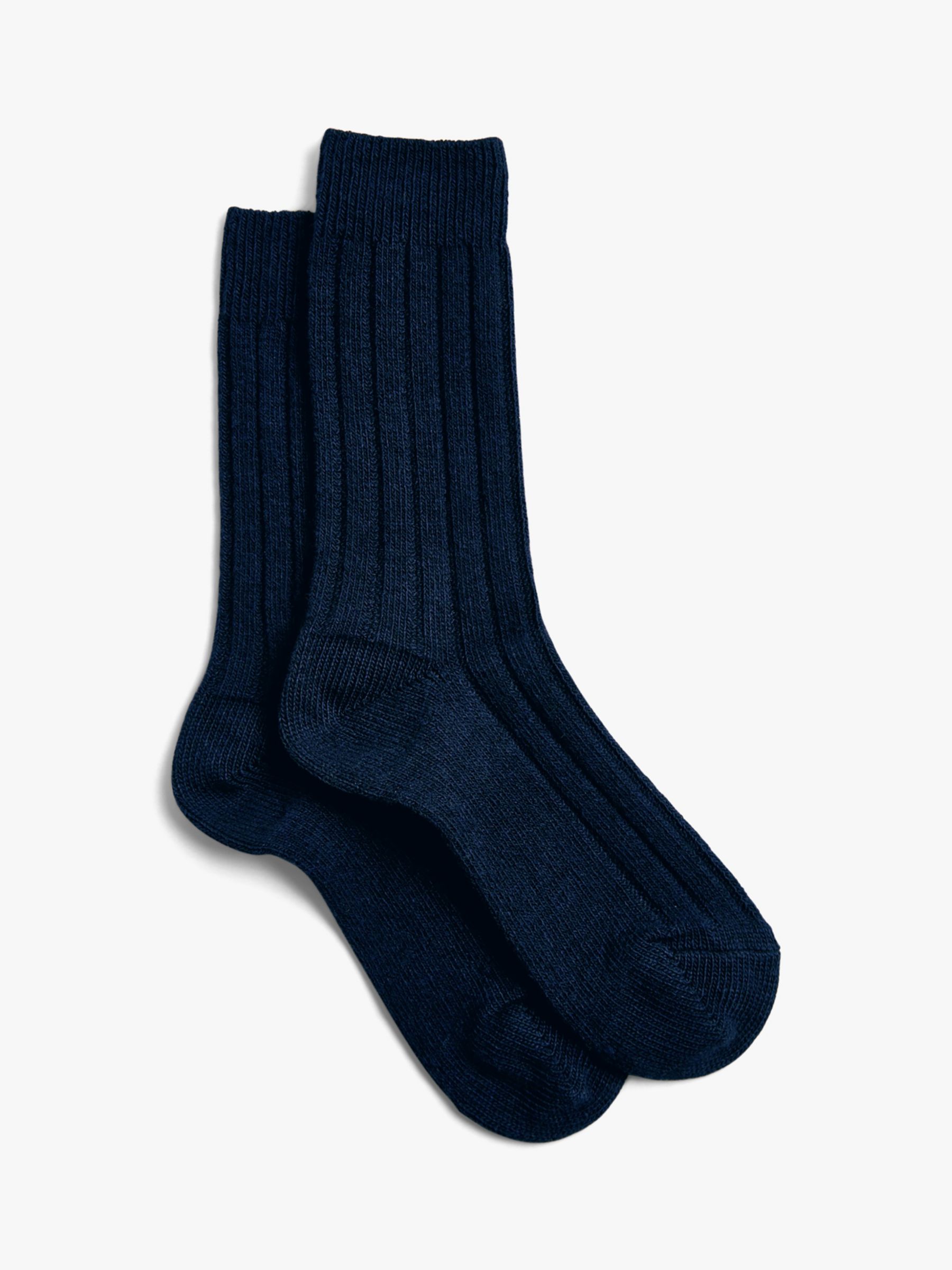 HUSH Murica Cashmere Blend Ribbed Socks, Navy at John Lewis & Partners