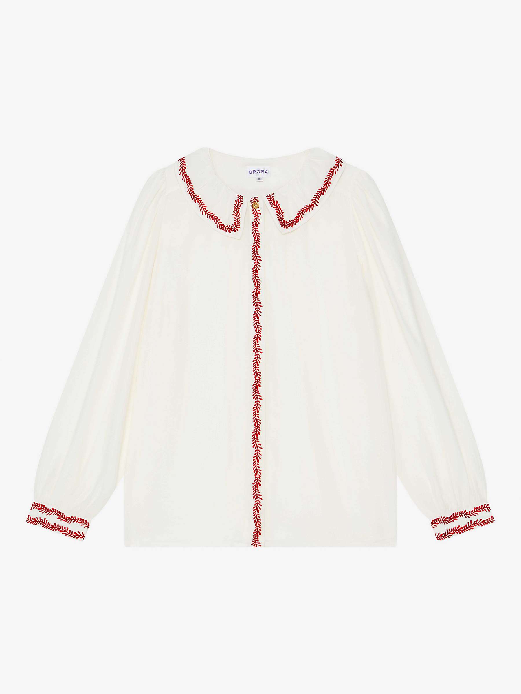 Buy Brora Silk Crepe De Chine Embroidered Blouse, Ivory/Red Online at johnlewis.com