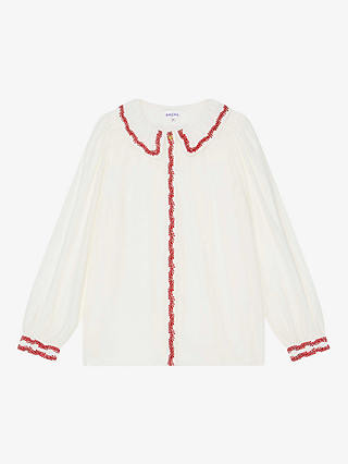 Brora Silk Crepe De Chine Embroidered Blouse, Ivory/Red