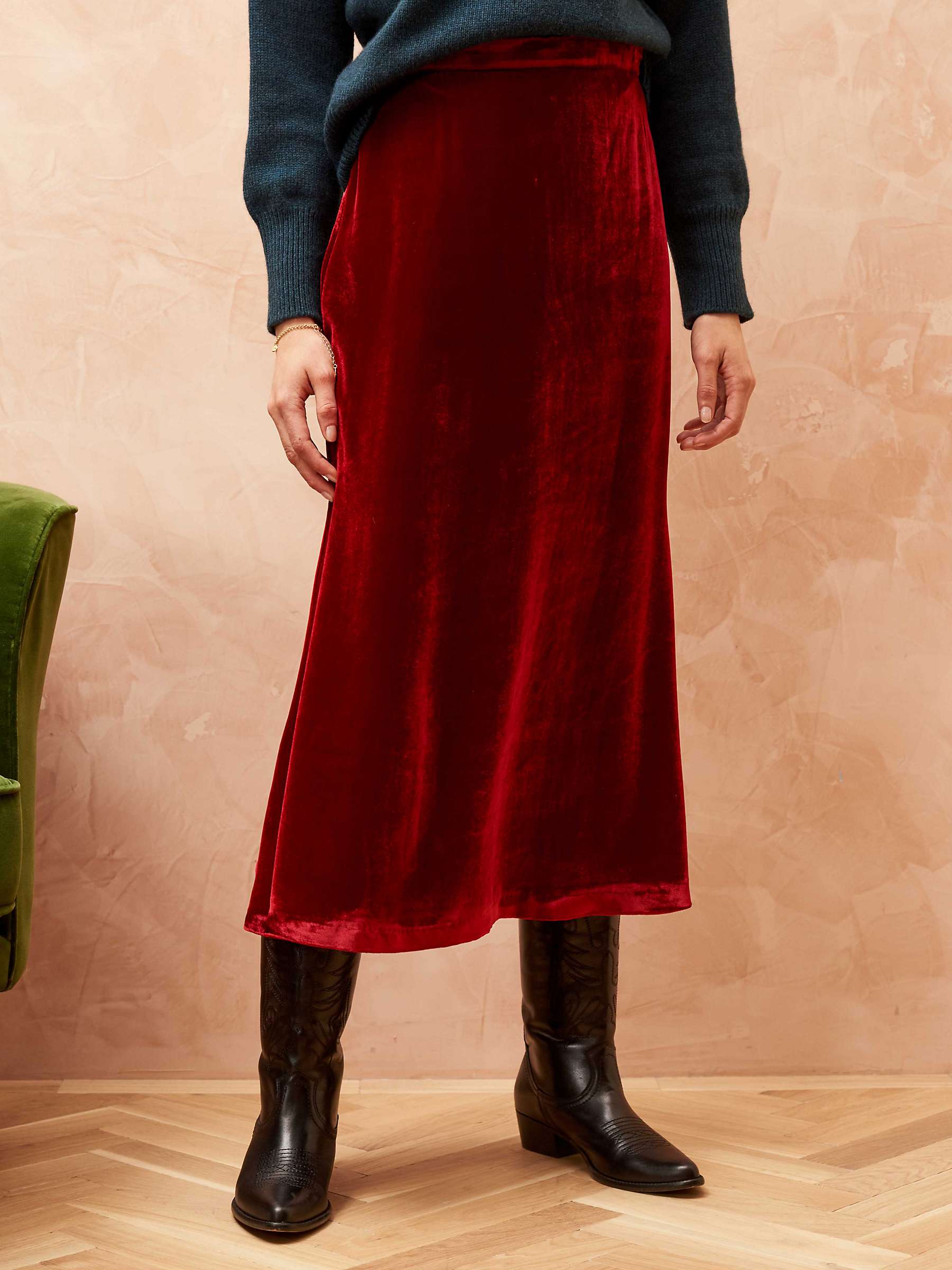 Buy Brora Silk Blend Velvet Midi Skirt, Ruby Online at johnlewis.com