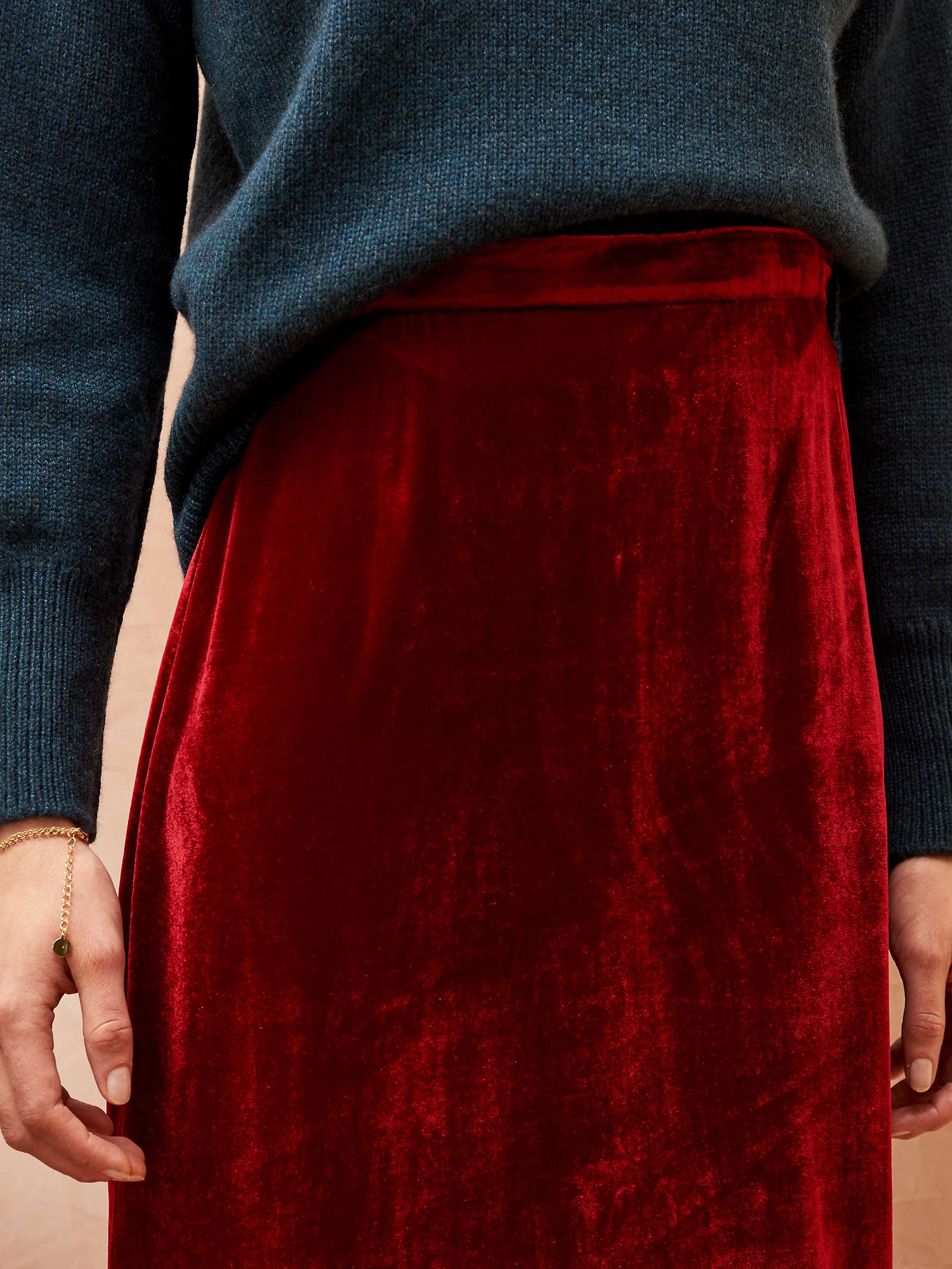 Buy Brora Silk Blend Velvet Midi Skirt, Ruby Online at johnlewis.com