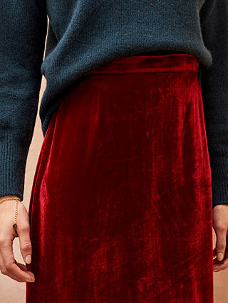 Brora Silk Blend Velvet Midi Skirt, Ruby