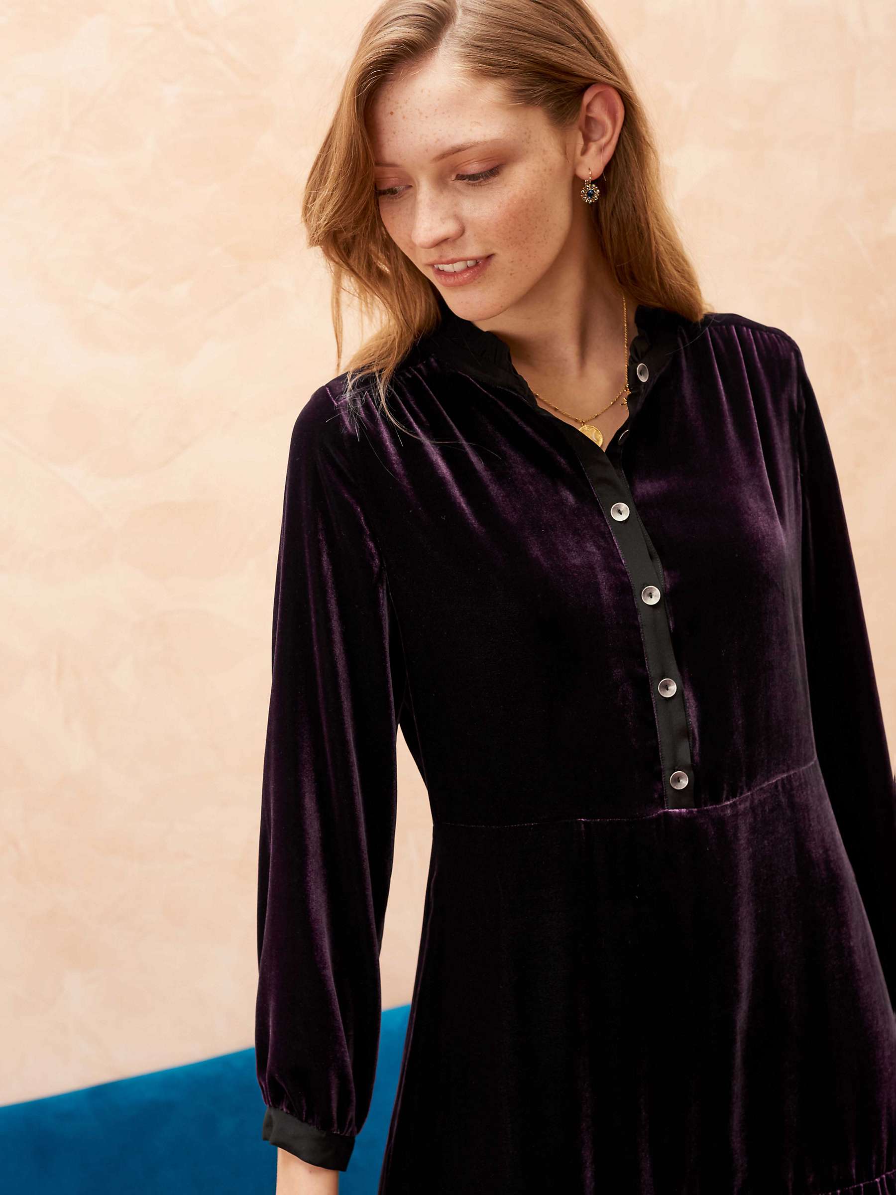 Buy Brora Silk Blend Velvet Tiered Midi Dress, Grape Online at johnlewis.com