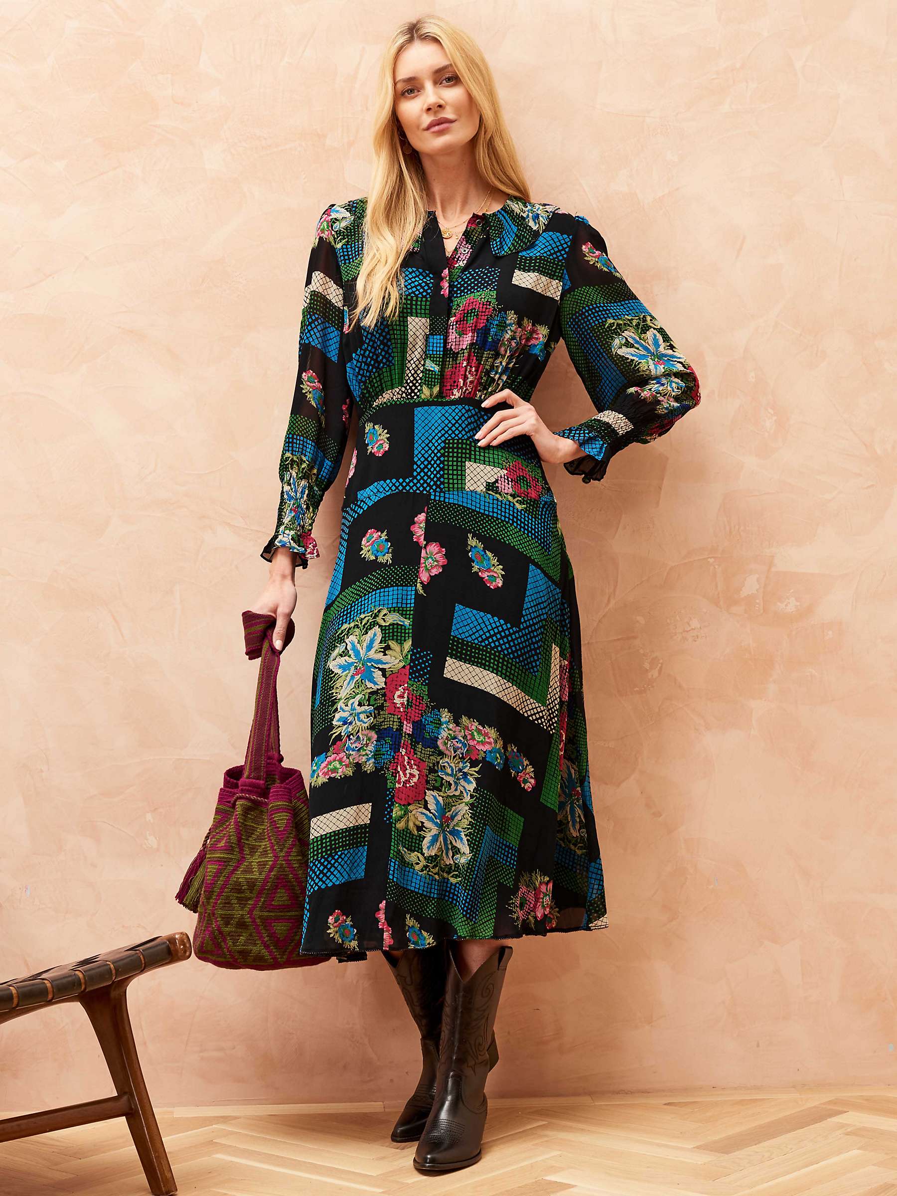 Buy Brora Graphic Floral Bead Hem Silk Midi Dress, Multi Online at johnlewis.com