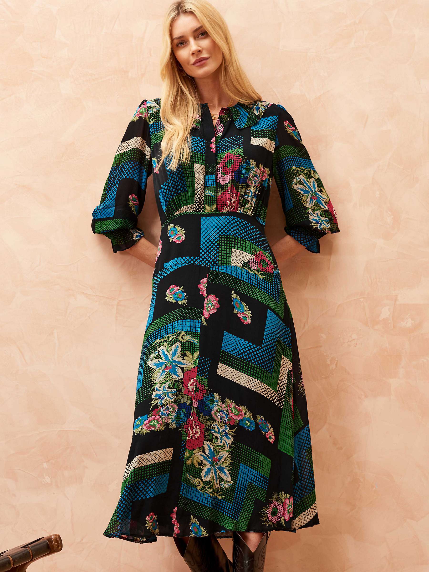 Buy Brora Graphic Floral Bead Hem Silk Midi Dress, Multi Online at johnlewis.com