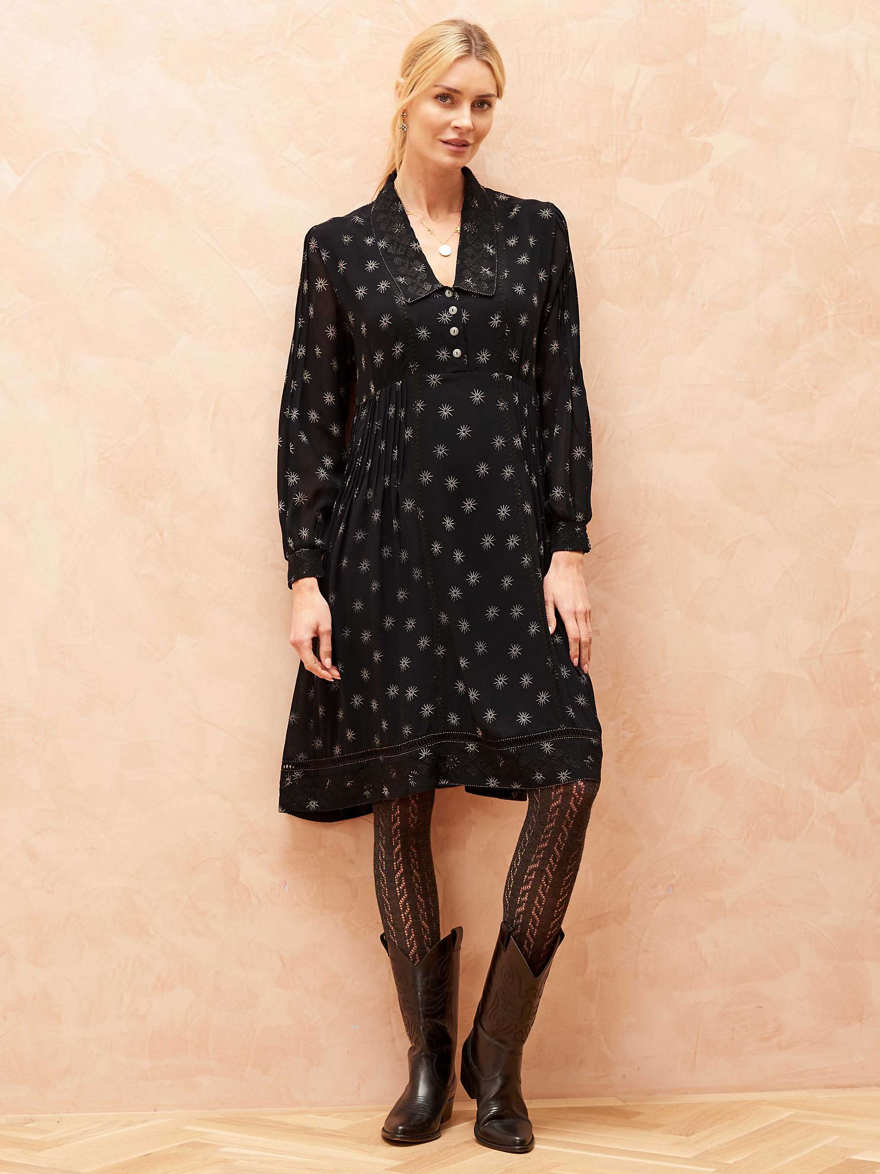 Buy Brora Silk Etched Star Embroidered Dress, Midnight/Grey Online at johnlewis.com