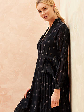 Brora Silk Etched Star Embroidered Dress, Midnight/Grey