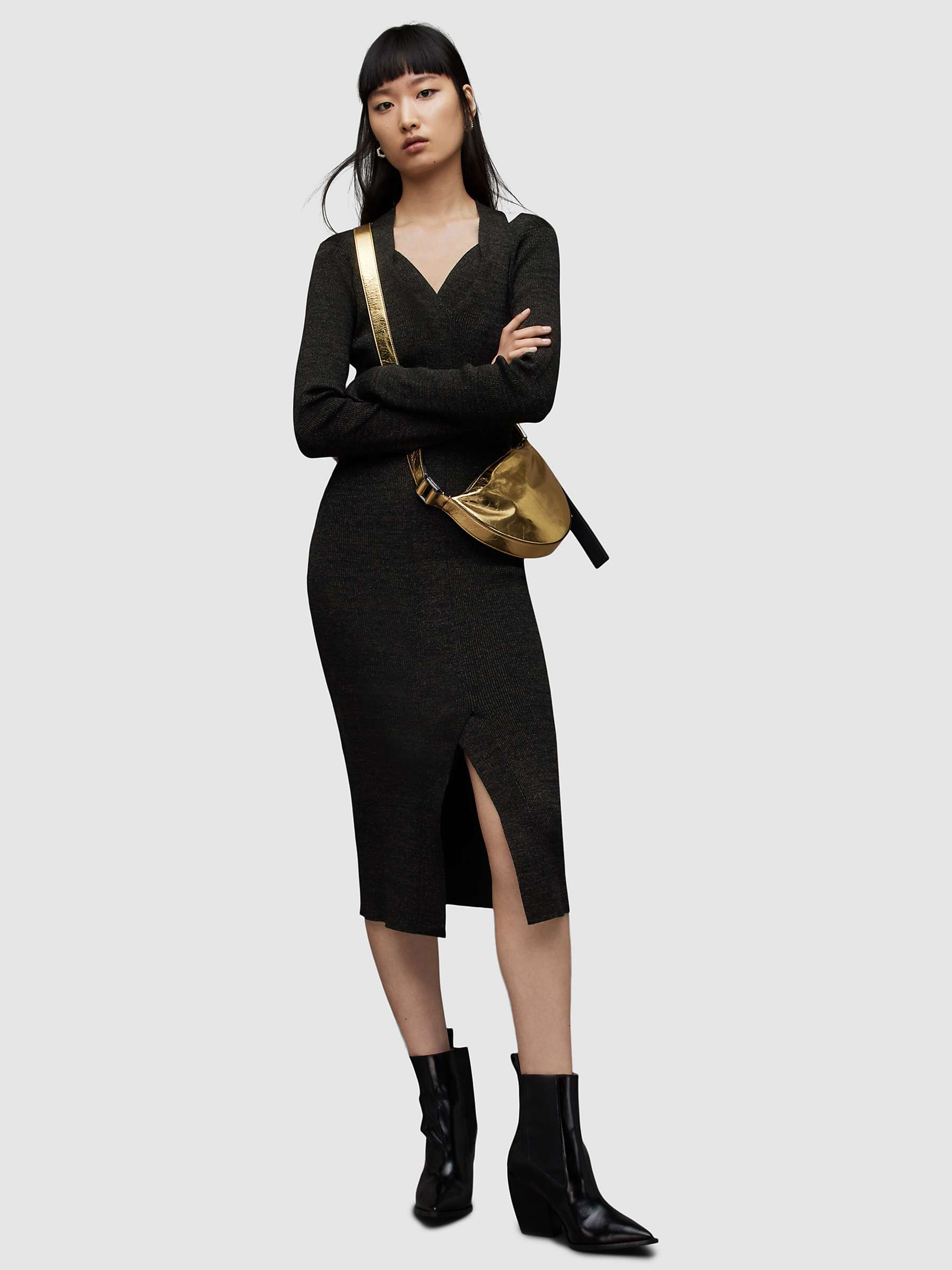 Buy AllSaints Chara Sparkle Jersey Midi Dress, Black Online at johnlewis.com