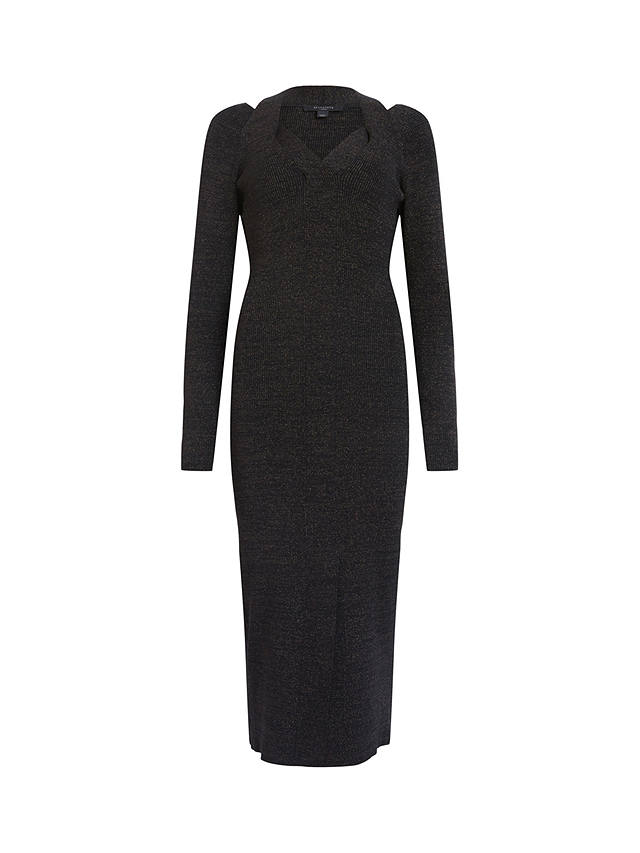 AllSaints Chara Sparkle Jersey Midi Dress, Black