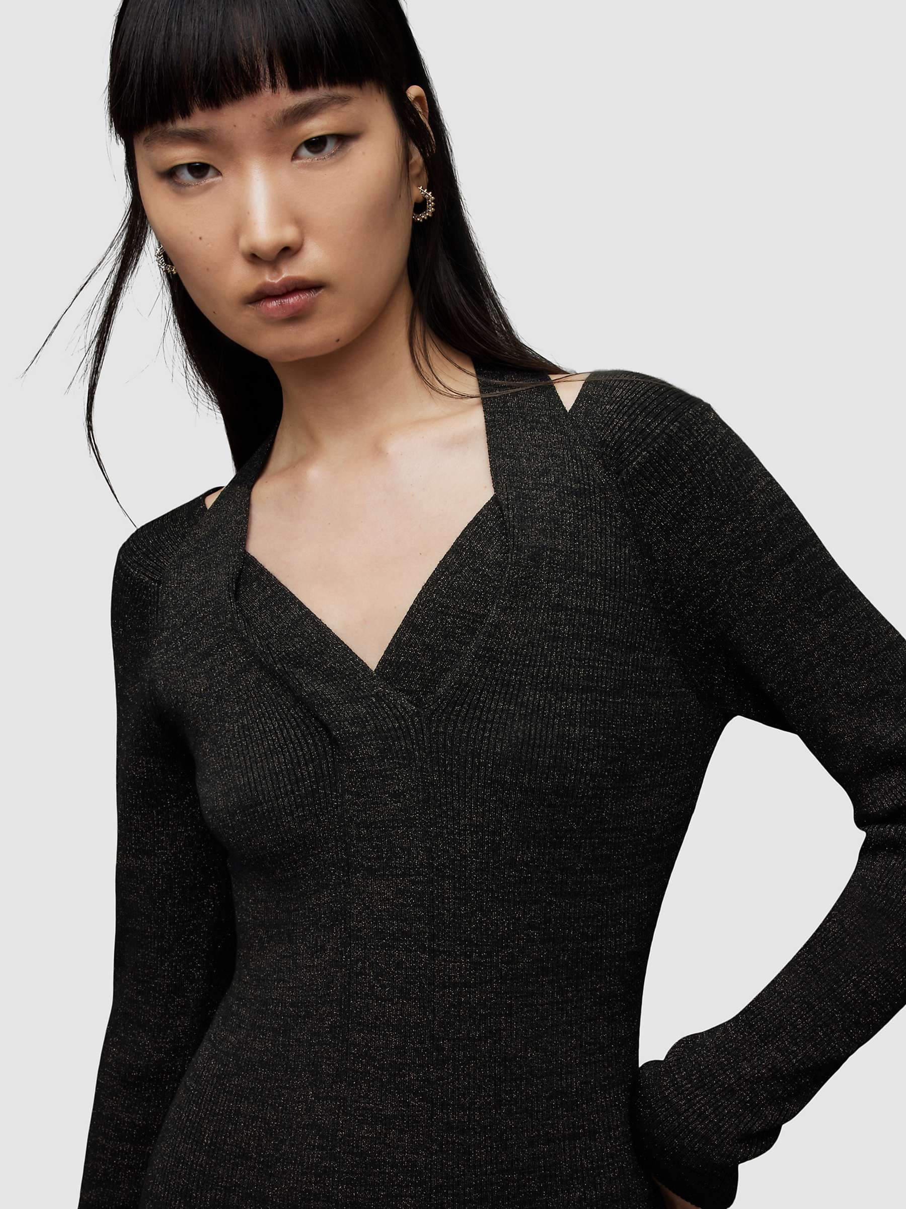 Buy AllSaints Chara Sparkle Jersey Midi Dress, Black Online at johnlewis.com