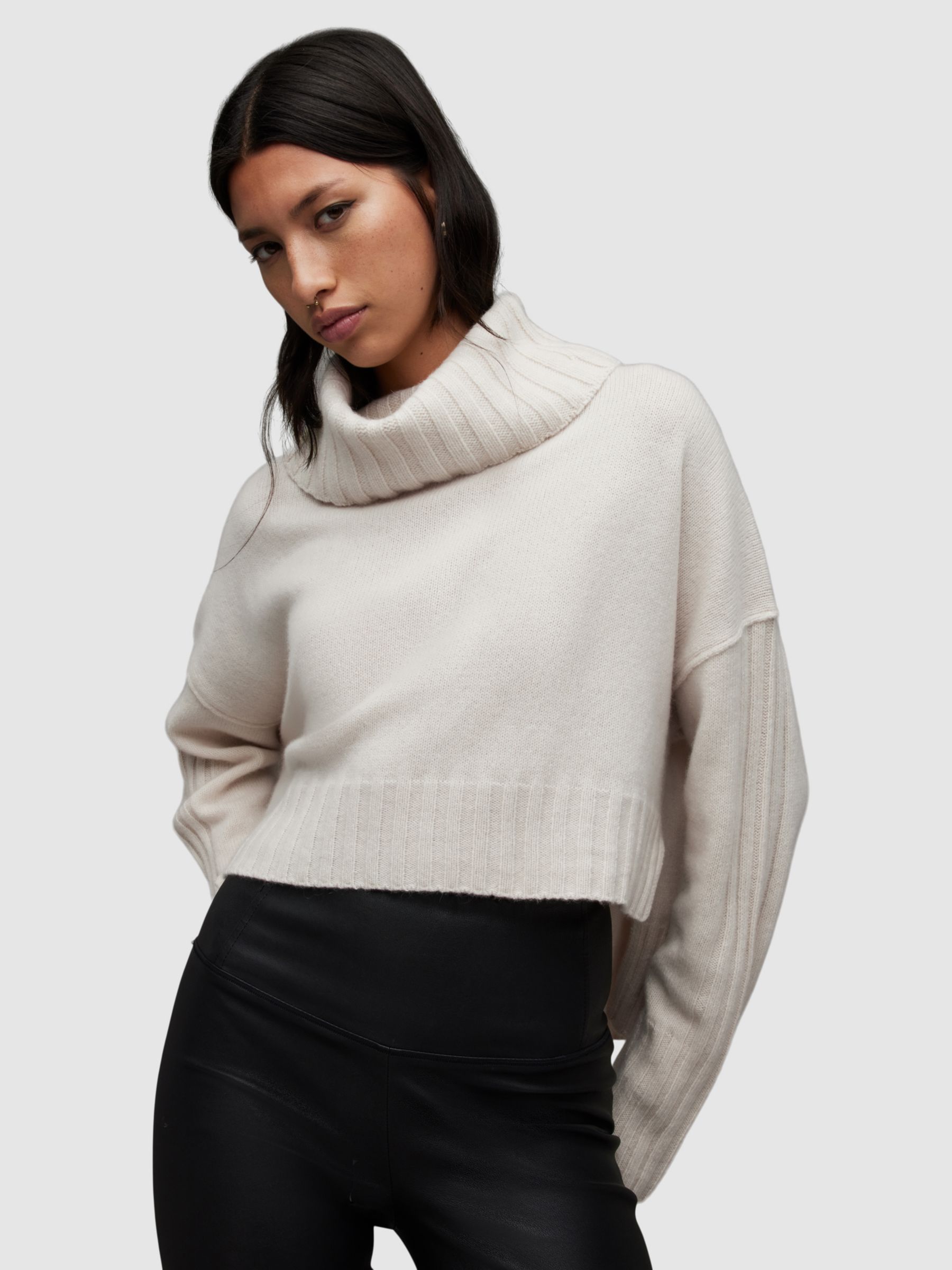 AllSaints Akira Cashmere Blend Jumper, Ivory White at John Lewis & Partners