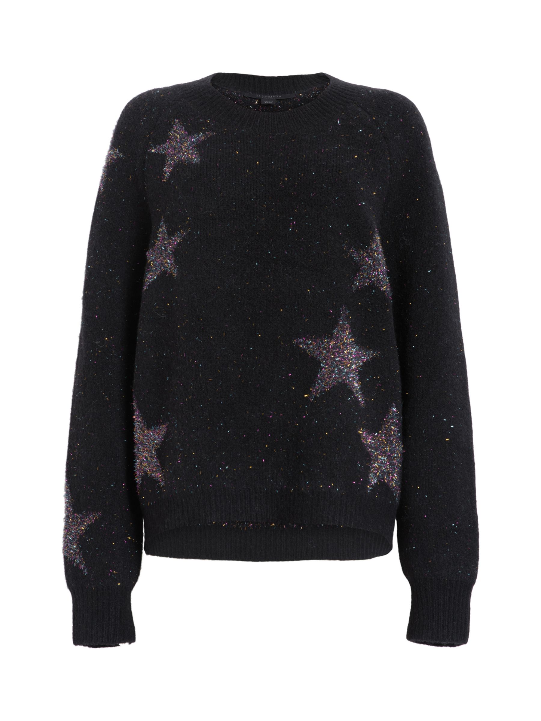 AllSaints Star Tinsel Jumper, Black/Rainbow Blue at John Lewis & Partners