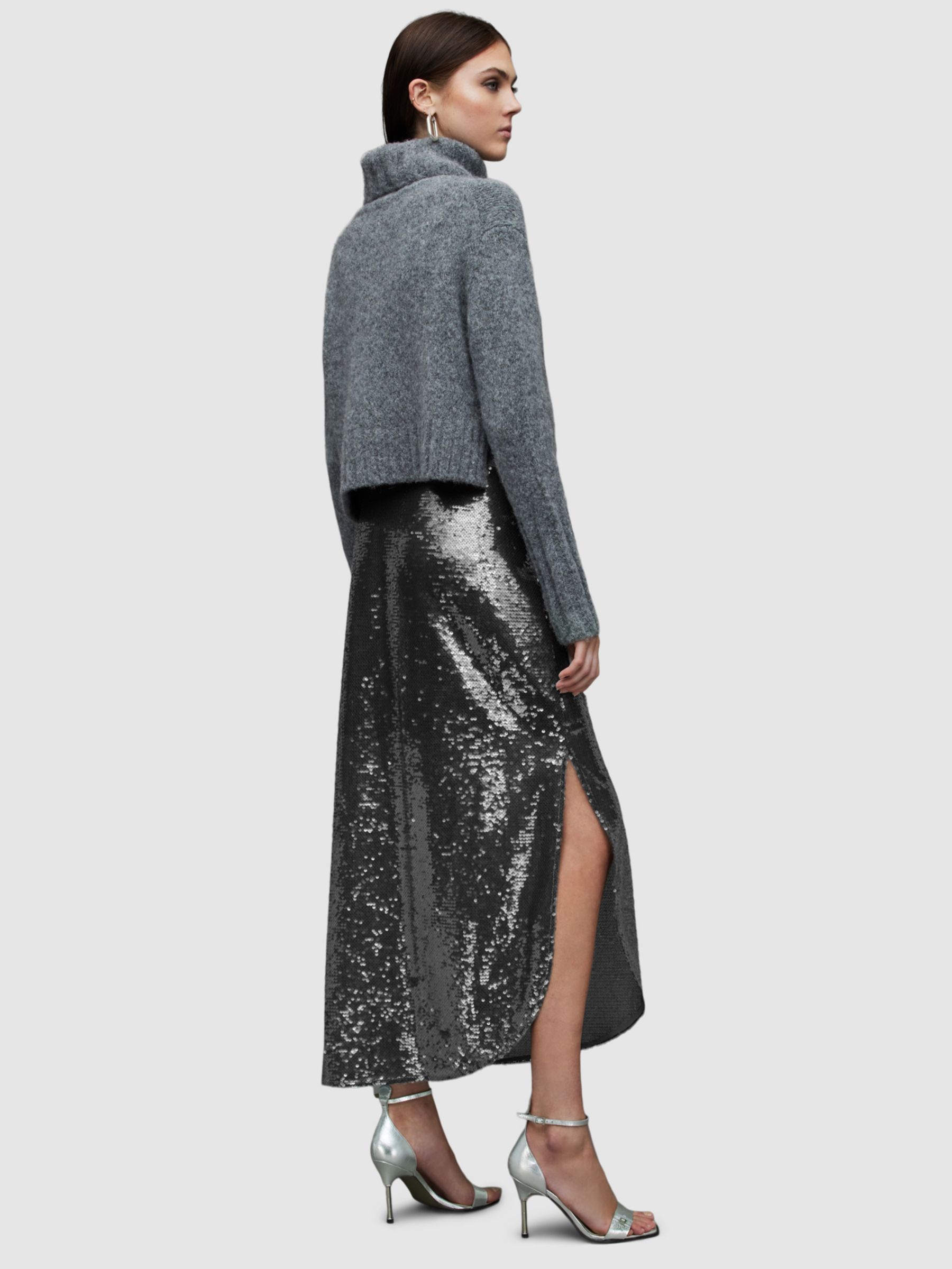 AllSaints Opal Sparkle Skirt, City Smoke Grey at John Lewis & Partners