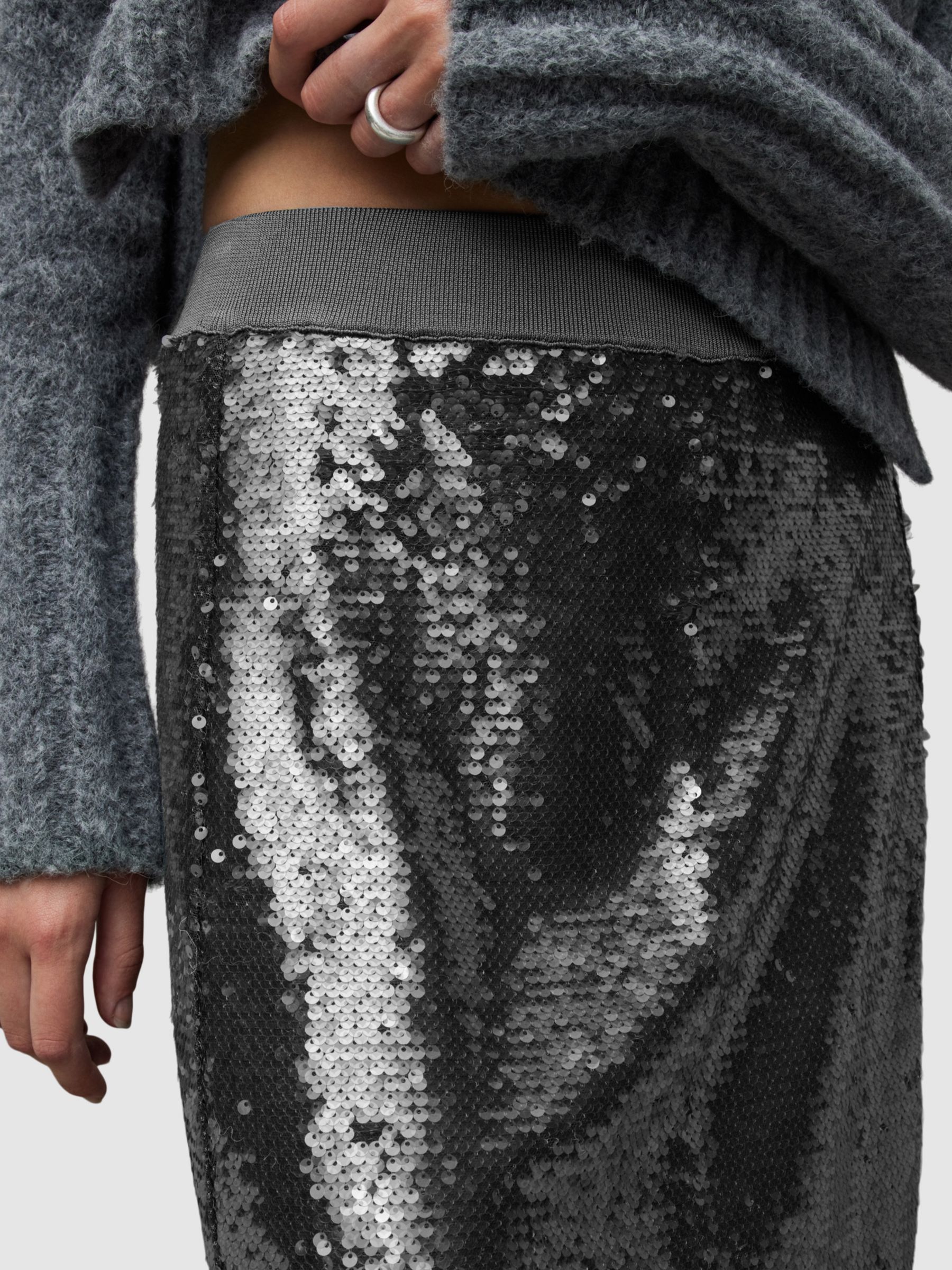 AllSaints Opal Sparkle Skirt, City Smoke Grey at John Lewis & Partners