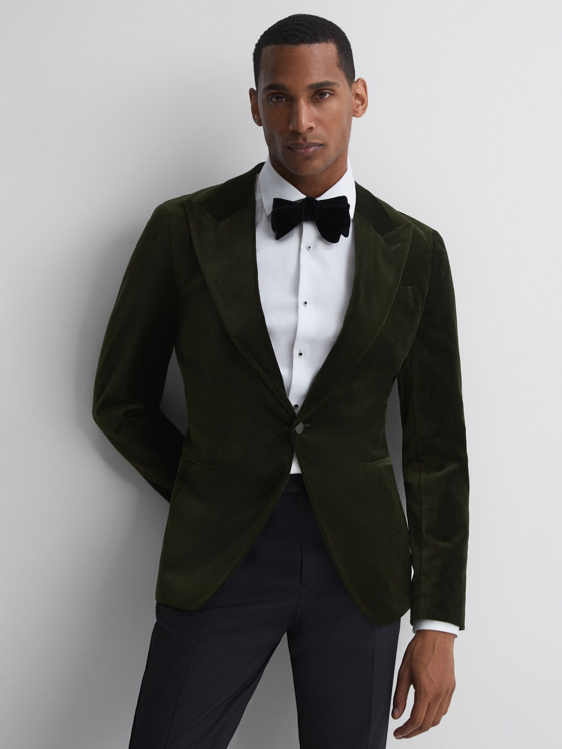 Reiss Slim Fit Velvet Jacket, Emerald at John Lewis & Partners