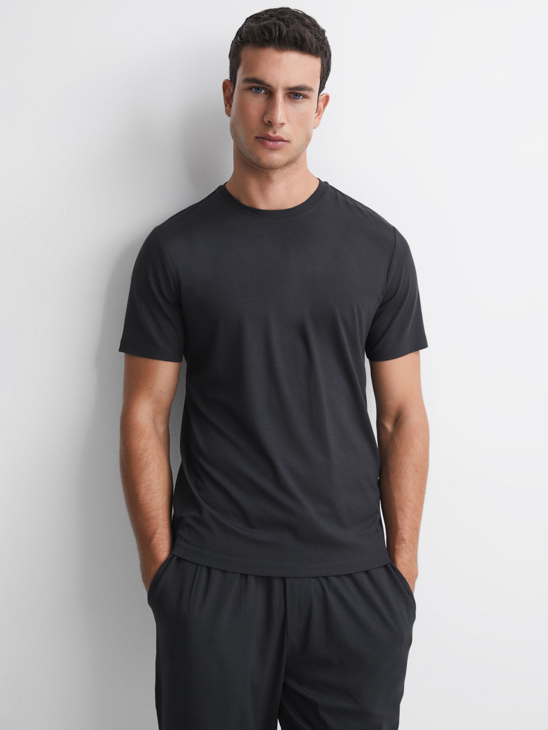 Reiss Holt Short Sleeve Jersey T-Shirt, Charcoal, XS