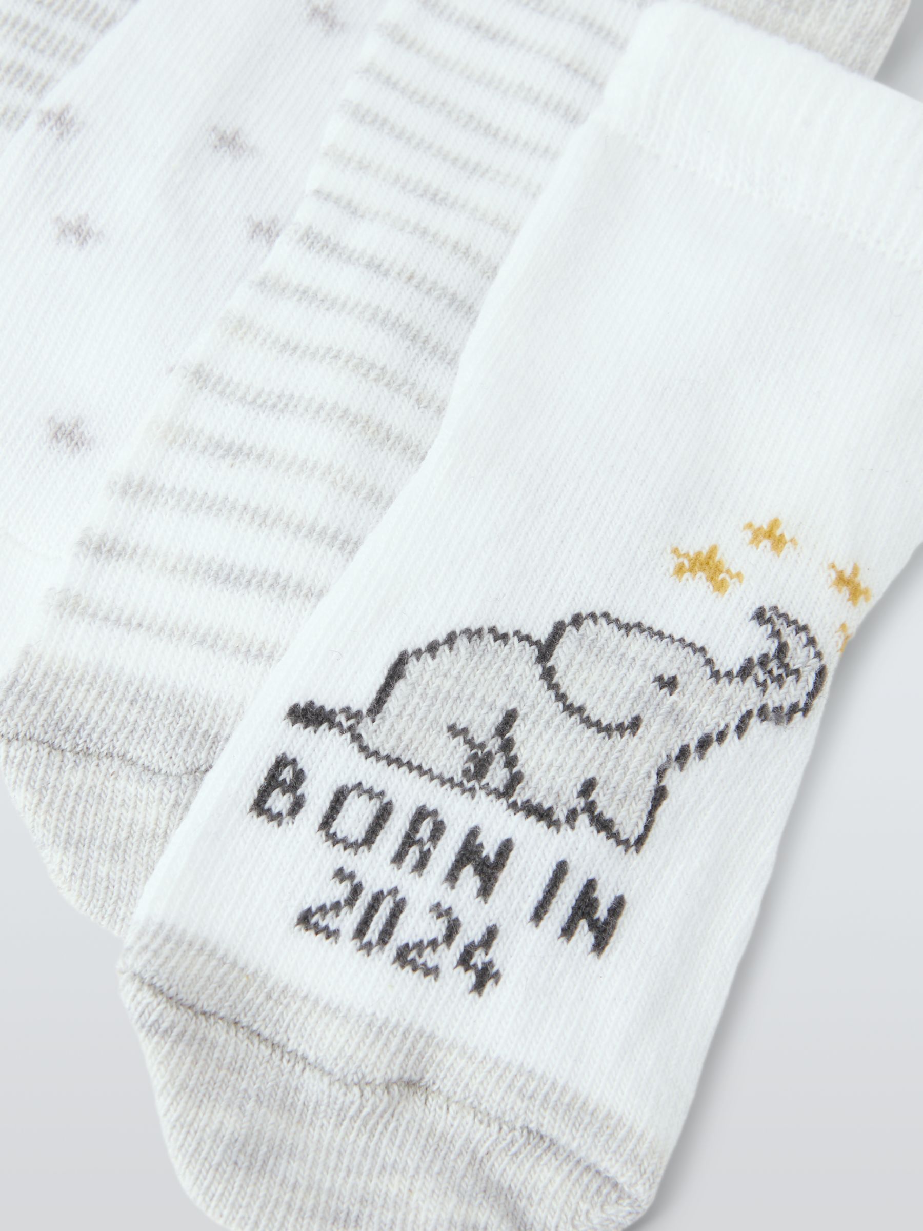 John Lewis Baby Organic Cotton Rich Born in 2024 Socks, Pack of 5, White/Multi, Newborn