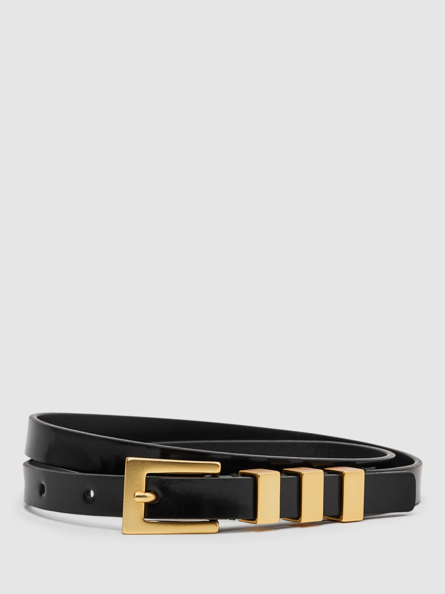 Reiss Amanda Skinny Leather Belt, Black