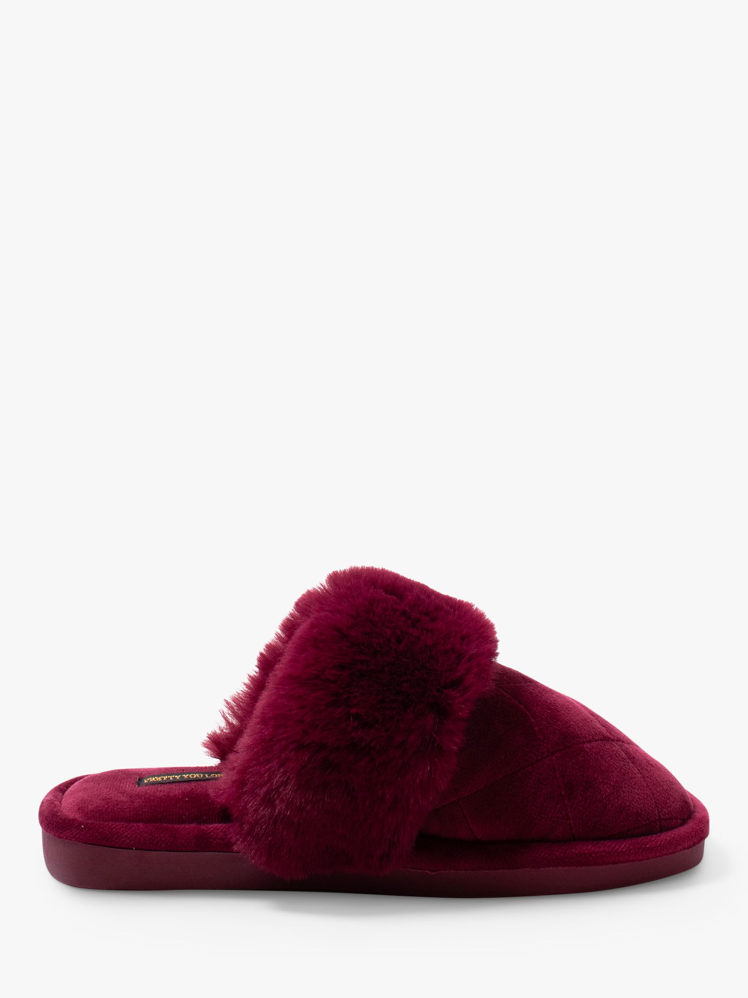 Pretty You London Gigi Quilted Mule Slippers, Bordeaux at John Lewis ...