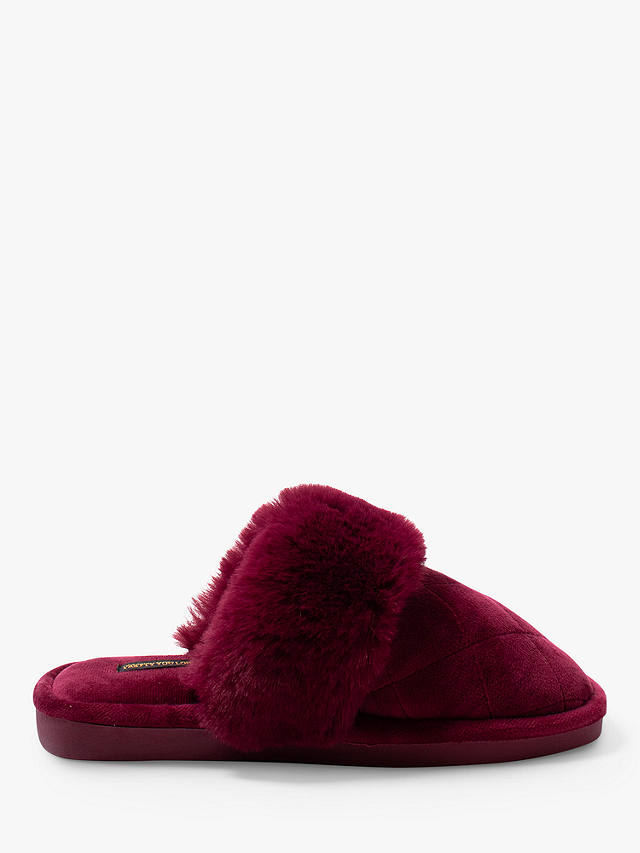 Pretty You London Gigi Quilted Mule Slippers, Bordeaux