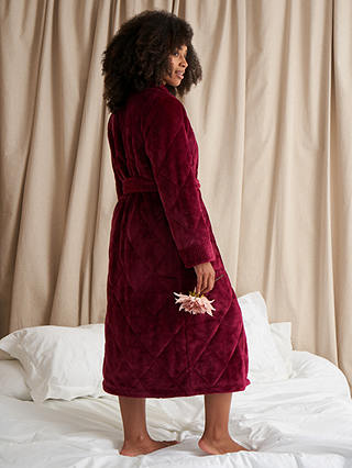 Pretty You London Quilted Velour Dressing Gown, Bordeaux