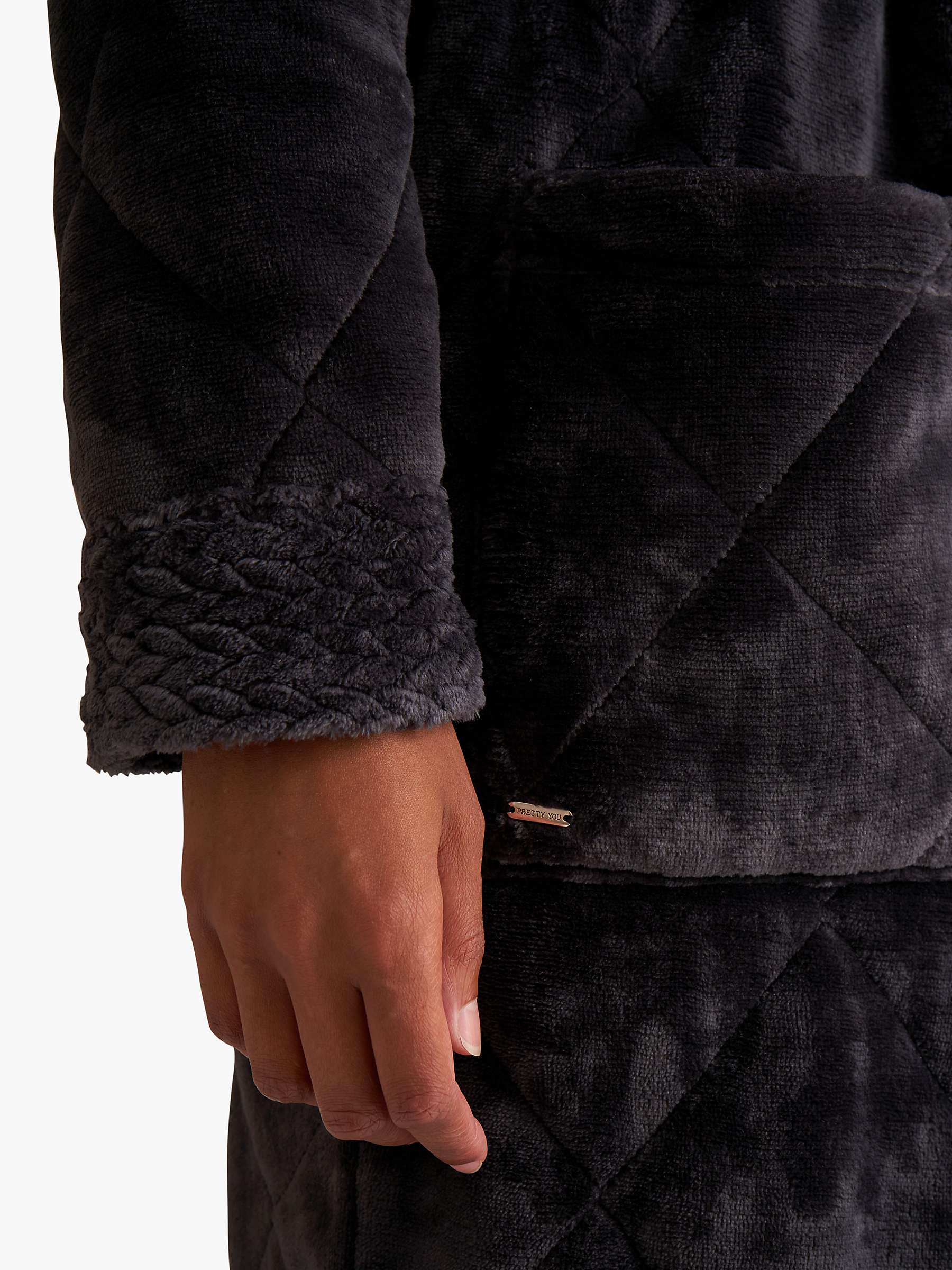 Buy Pretty You London Quilted Velour Dressing Gown, Raven Online at johnlewis.com
