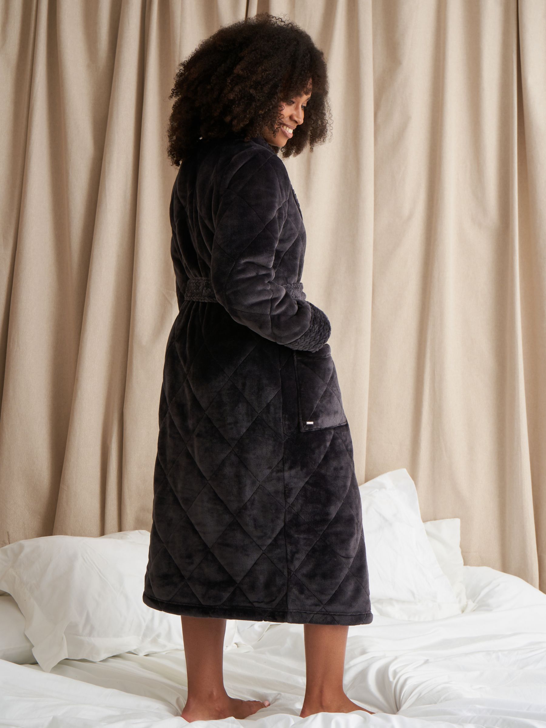 Buy Pretty You London Quilted Velour Dressing Gown, Raven Online at johnlewis.com
