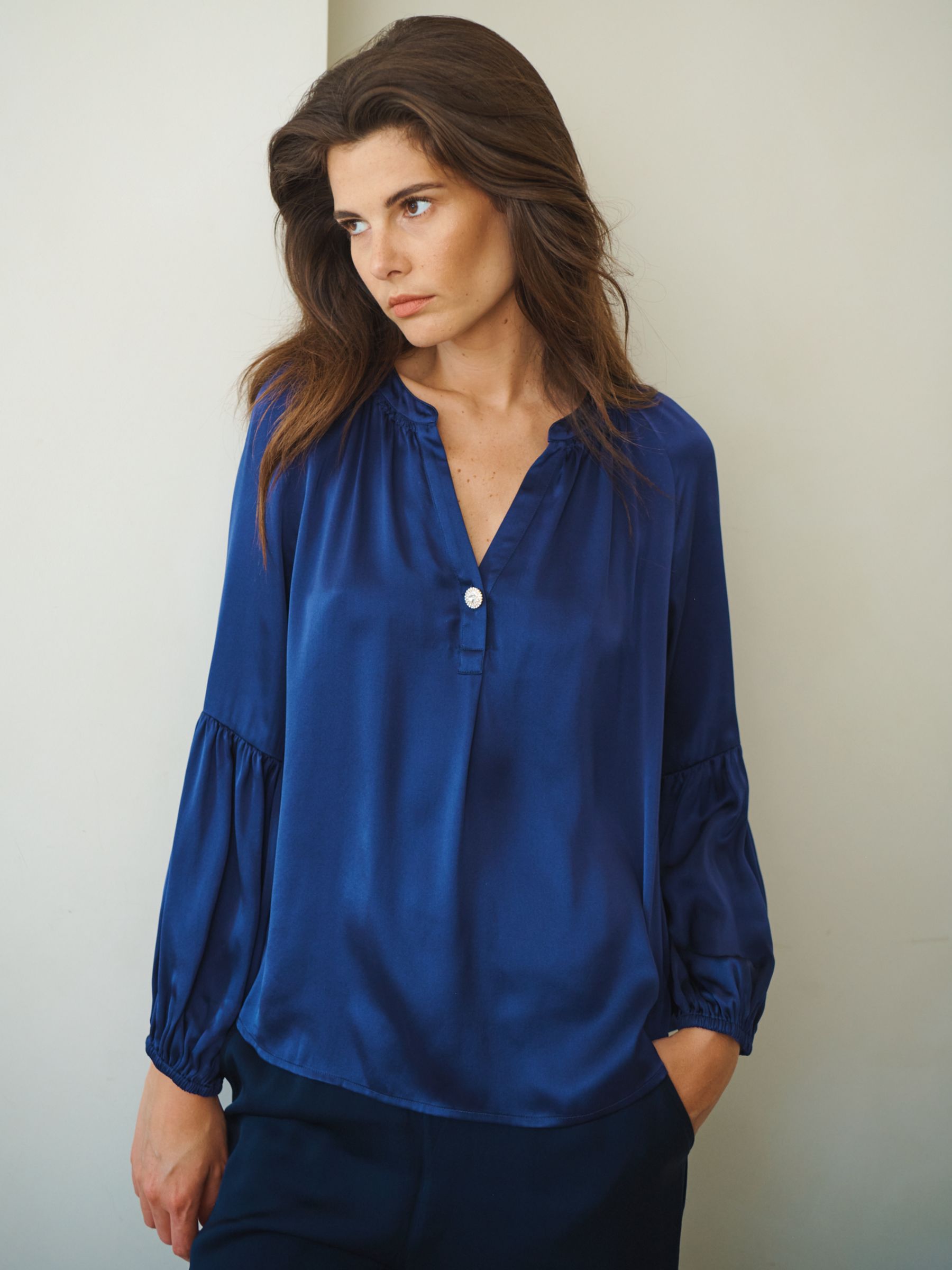 NRBY Ophelia Silk Top, Soft Navy at John Lewis & Partners