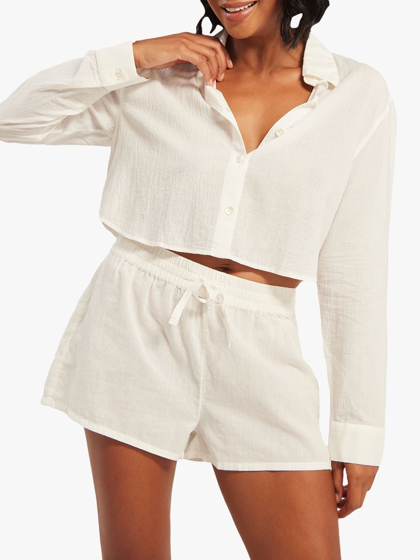 Nudea Organic Cotton Cropped Night Shirt, White, XS