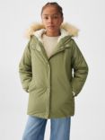 Mango Kids' Jimmy Faux Shearling Lined Removable Faux Fur Hooded Jacket, Beige Khaki