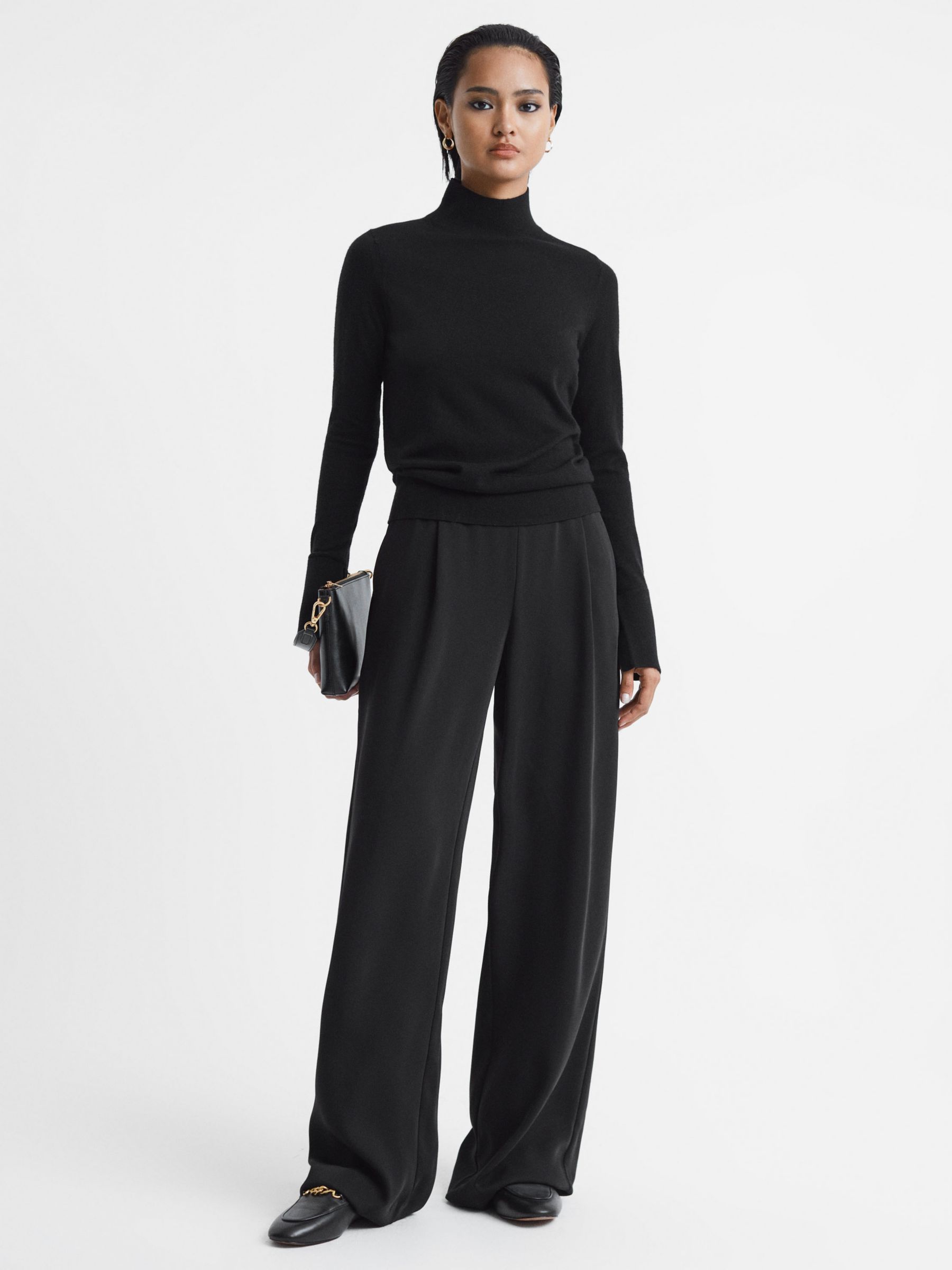 Reiss Kylie High Neck Merino Wool Jumper, Black at John Lewis & Partners