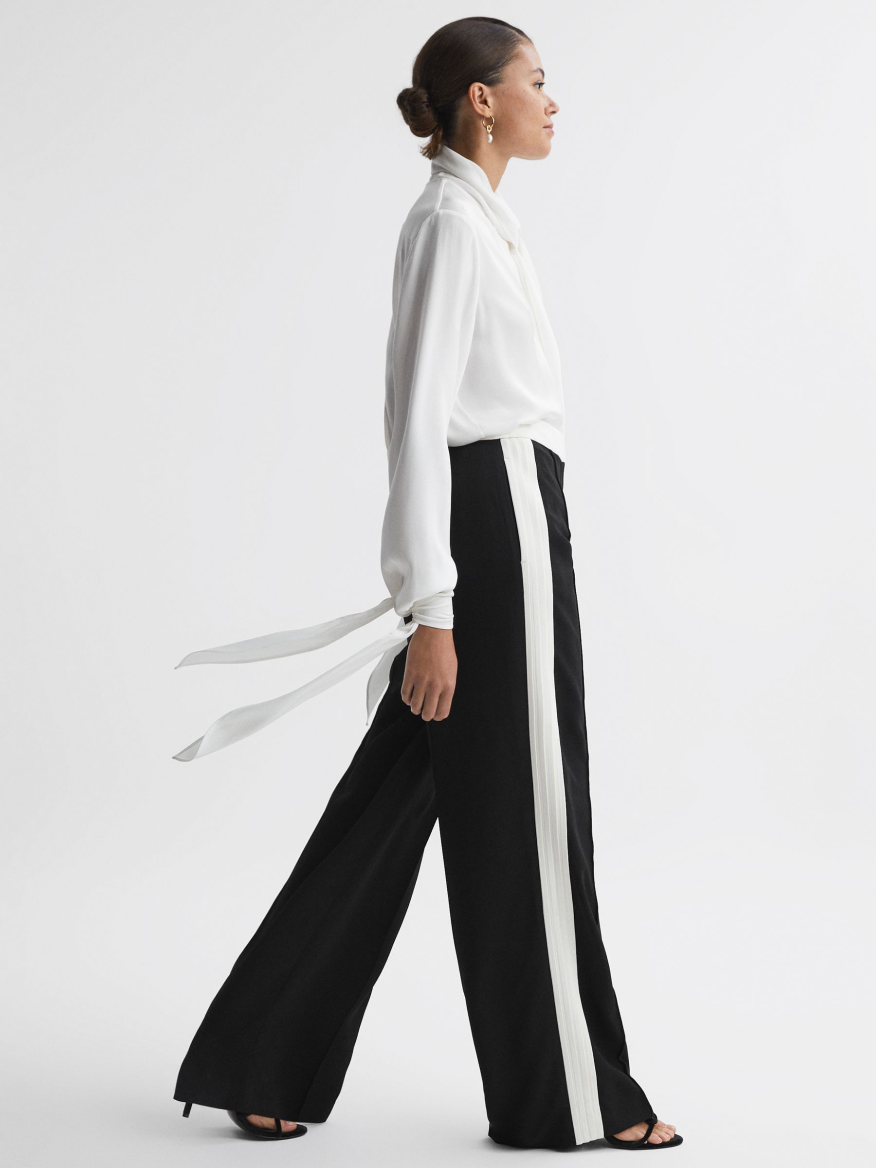 Reiss Bryn Contrast Pintuck Side Stripe Wide Leg Tailored Trousers ...