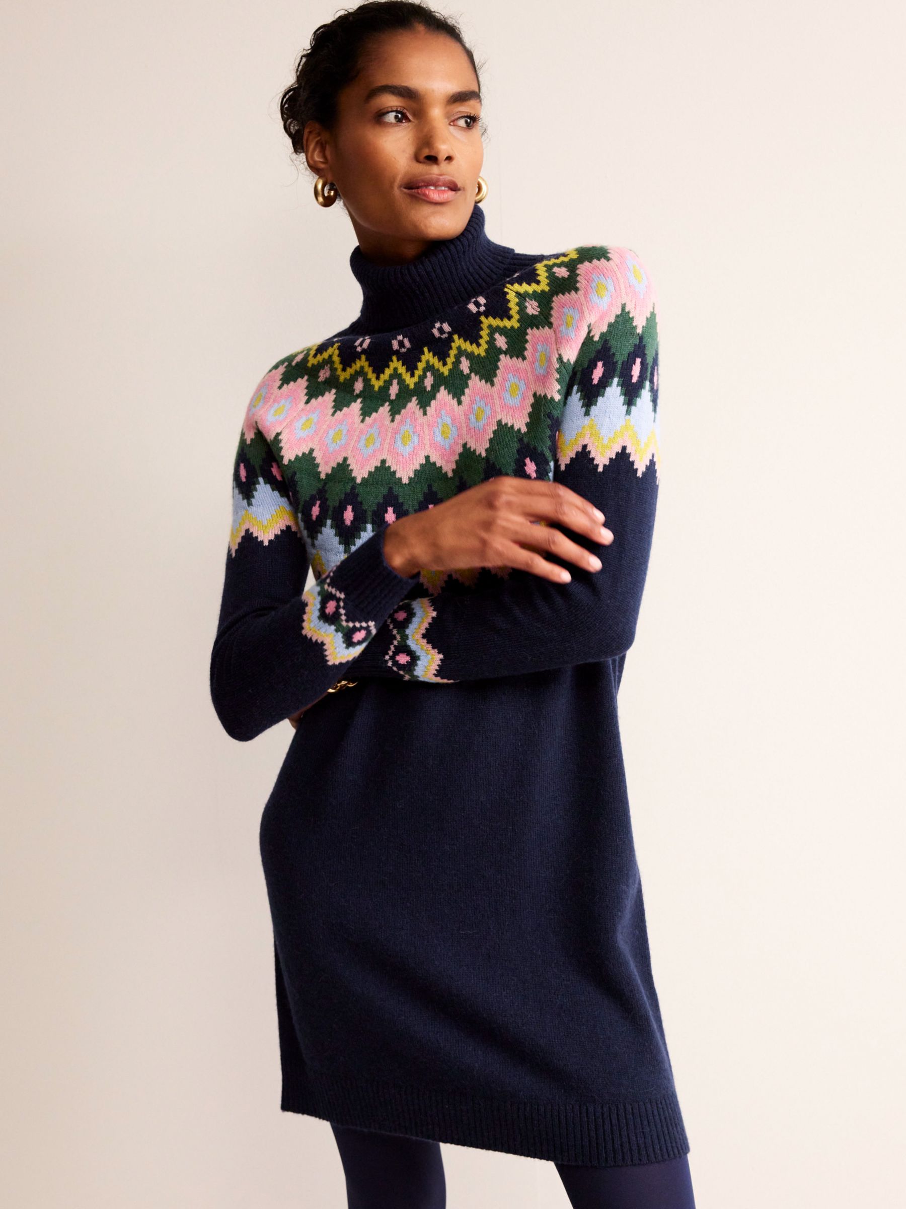 Millie Fair Isle Knitted Dress - Navy