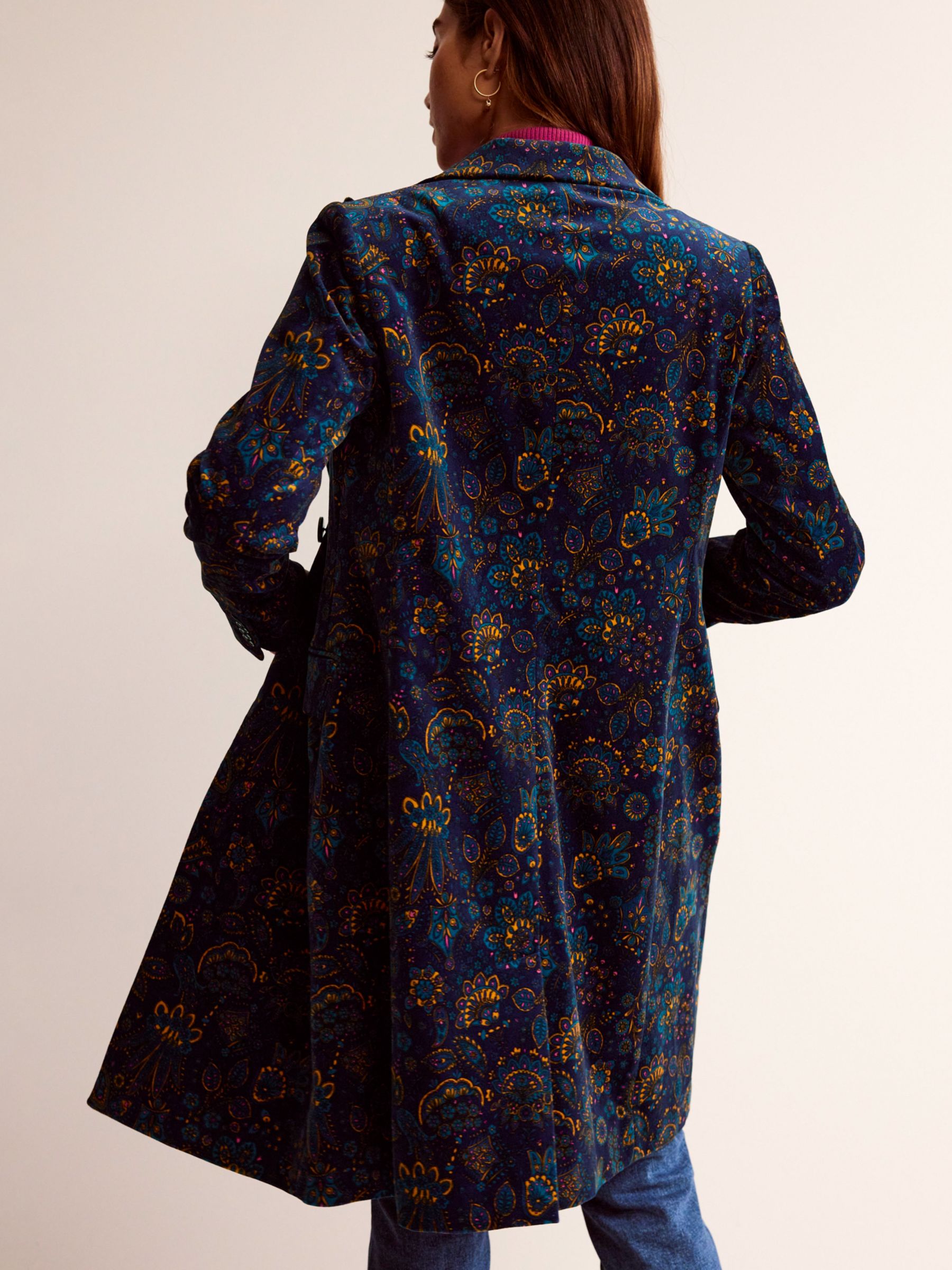 Boden Canterbury Azalea Bloom Velvet Coat, Navy at John Lewis & Partners