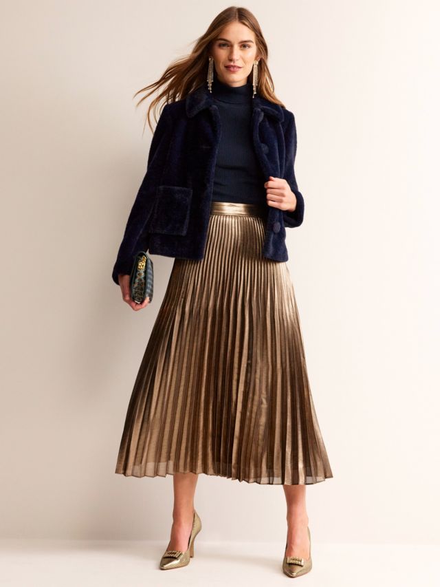 Brown metallic pleated skirt sale