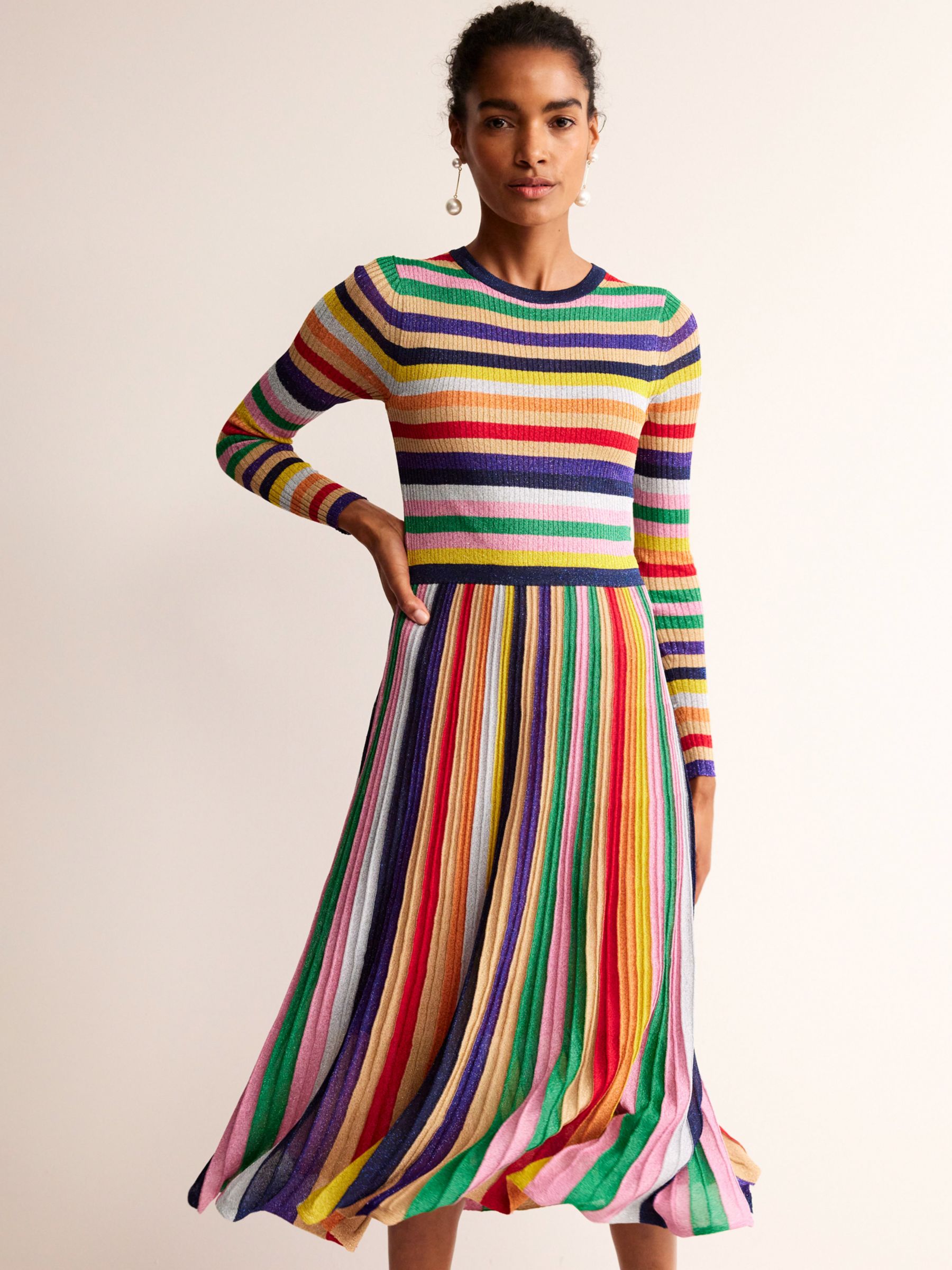 Boden Ribbed Stripe Metallic Dress, Multi at John Lewis & Partners