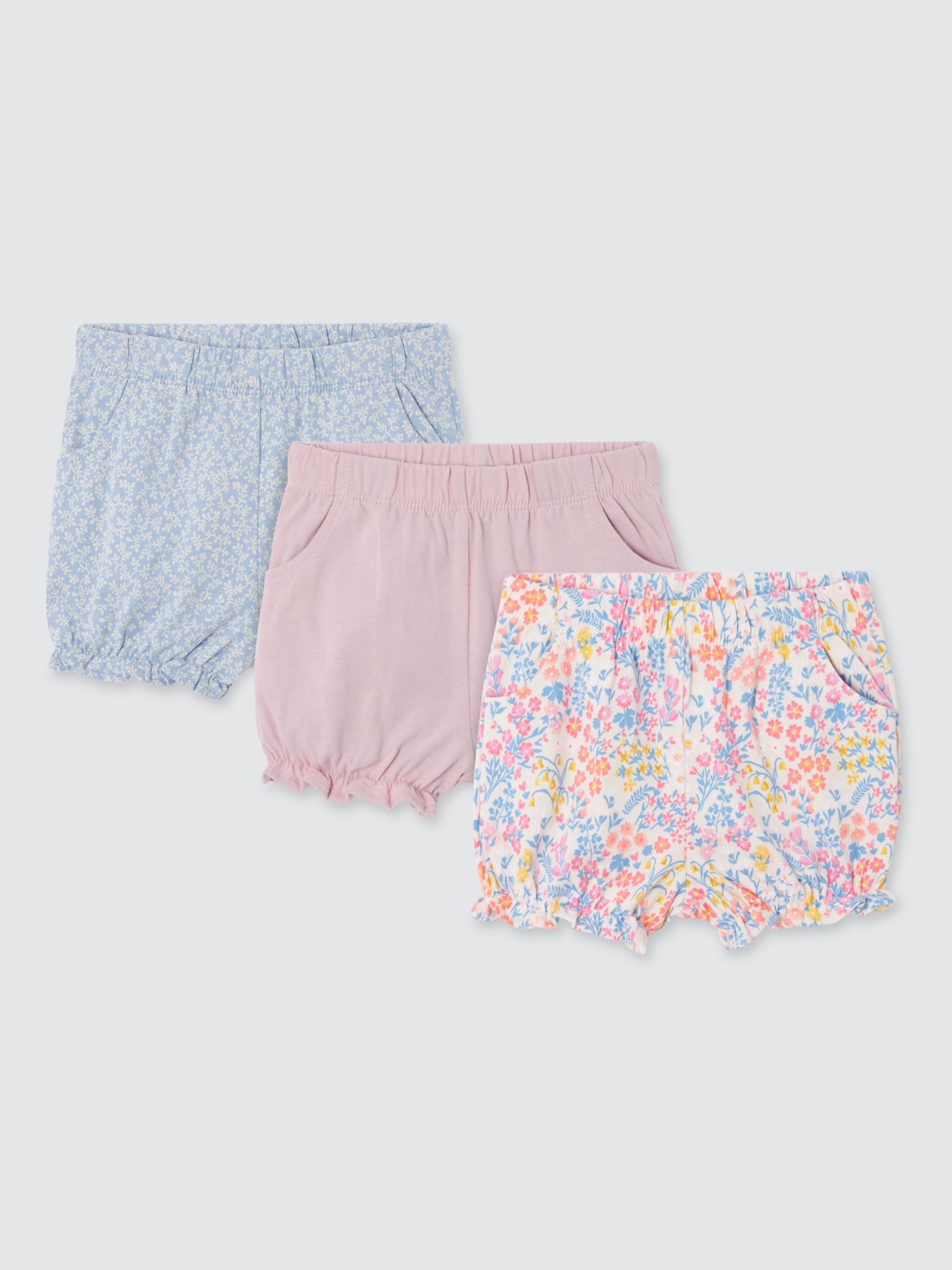 John Lewis Baby Floral Shorts, Pack of 3, Multi, 6-9 months