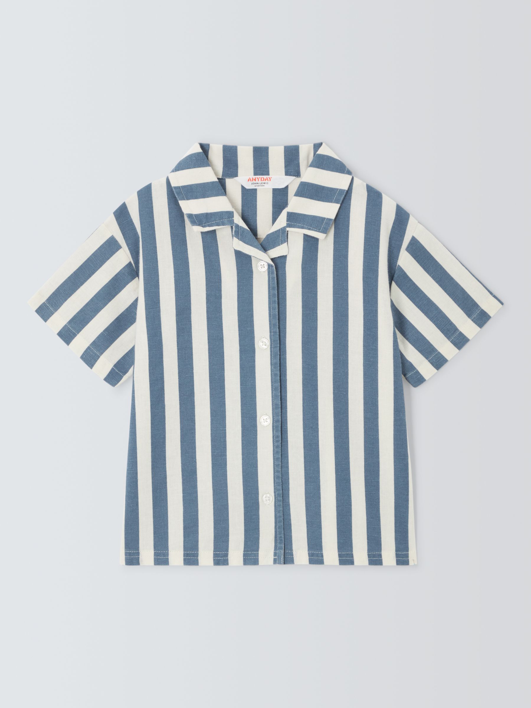 John Lewis ANYDAY Baby Stripe Short Sleeve Shirt, Blue, 9-12 months