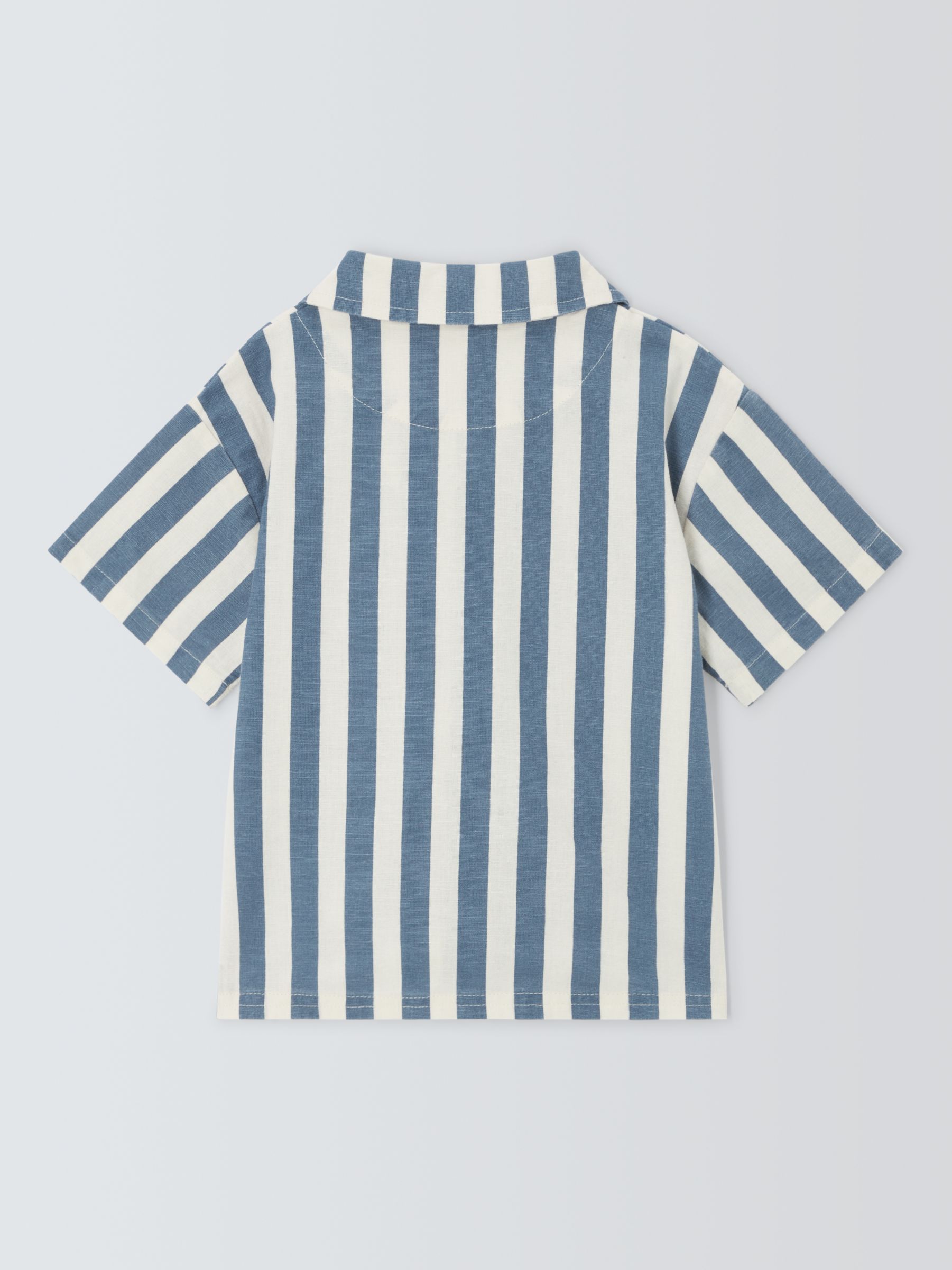 John Lewis ANYDAY Baby Stripe Short Sleeve Shirt, Blue, 9-12 months