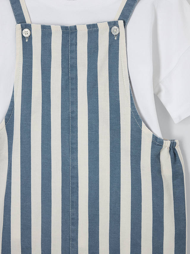 John Lewis ANYDAY Baby Cotton T-Shirt and Linen Blend Stripe Dungarees