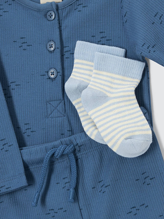 John Lewis Baby Fish Print Bodysuit, Trousers & Socks Set, Blue
