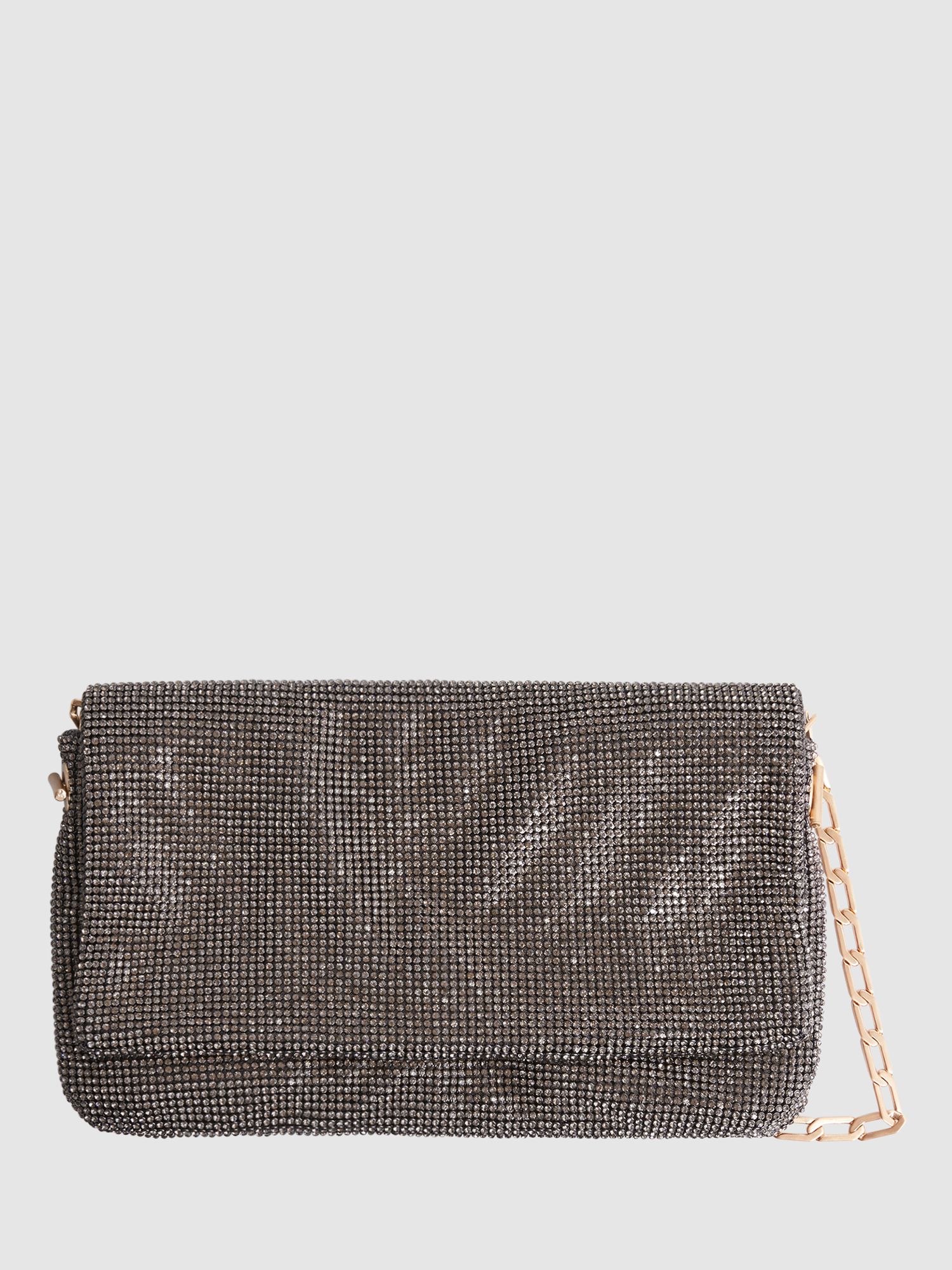 Reiss Soho Embellished Clutch Bag Gunmetal at John Lewis Partners