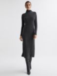 Reiss Cady Chunky Rib Knit Roll Neck Midi Dress, Charcoal